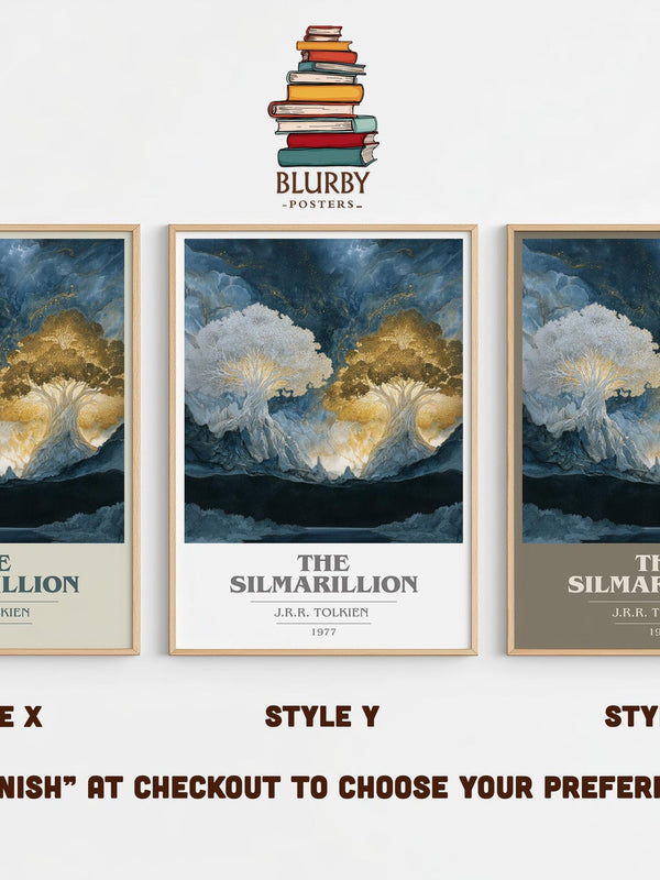 The Silmarillion book cover print in frame leaning in hallway – fantasy wall art