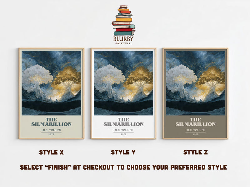 The Silmarillion book cover print in frame leaning in hallway – fantasy wall art