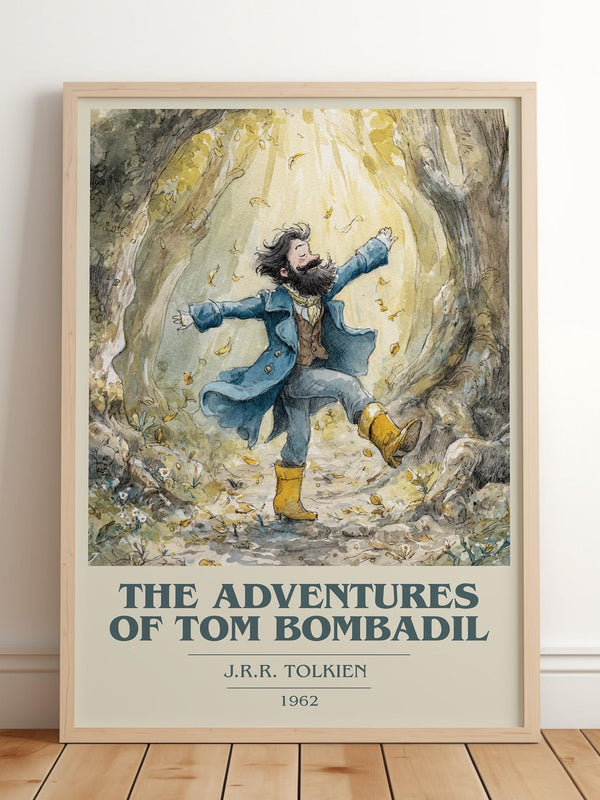 The Adventures of Tom Bombadil book cover print in frame leaning in hallway – fantasy wall art