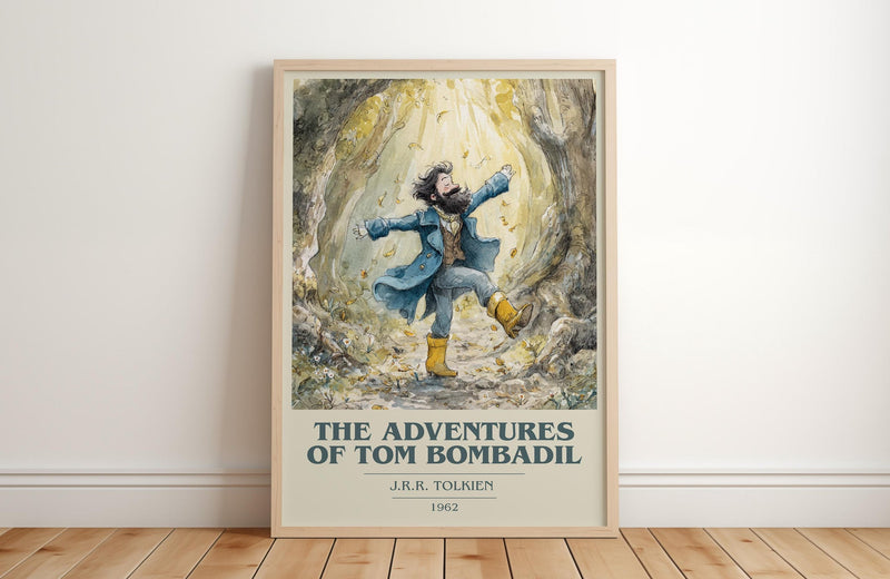 The Adventures of Tom Bombadil book cover print in frame leaning in hallway – fantasy wall art