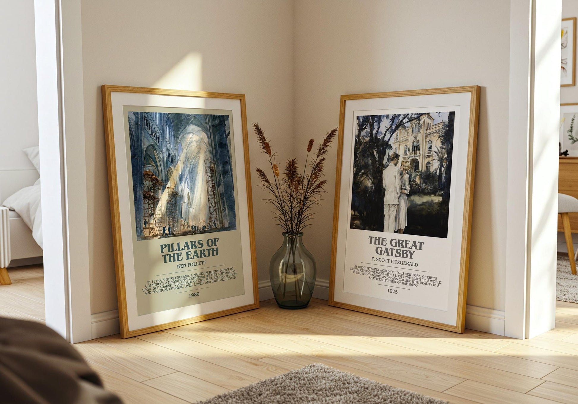 The Pillars of the Earth bookish poster paired in gallery wall – literary art prints