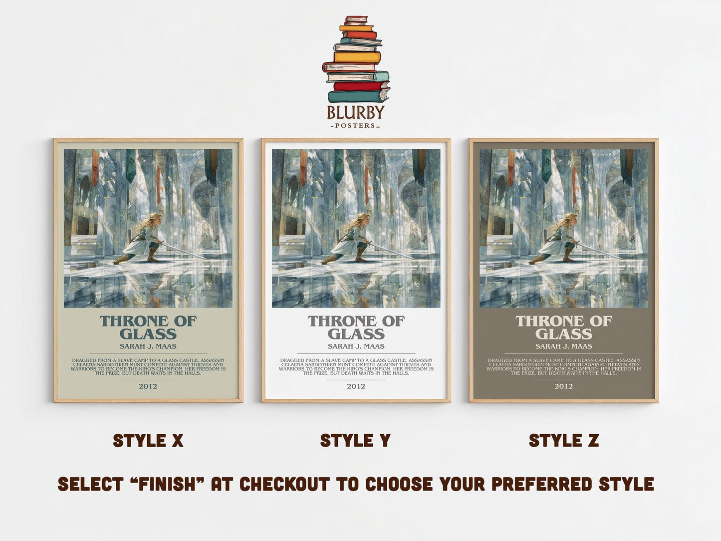 Throne of Glass bookish poster colour and style options – Sarah J. Maas book art