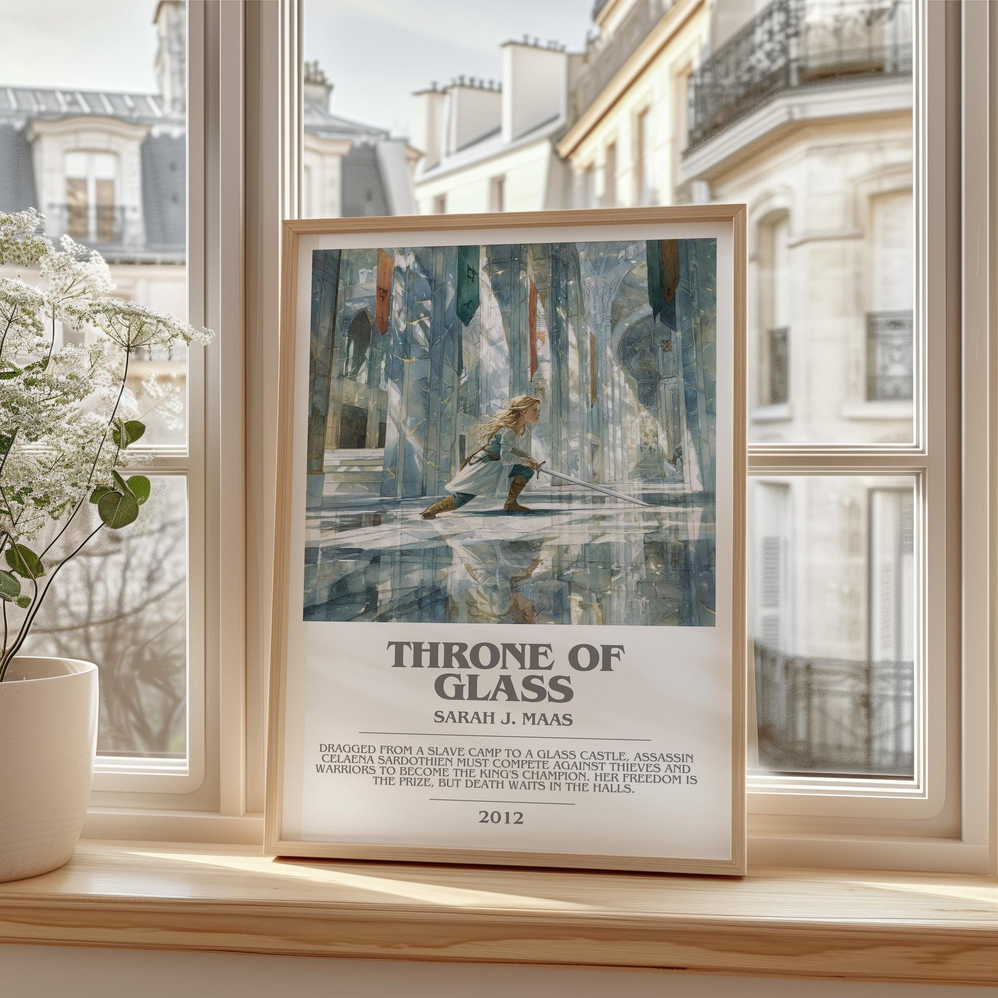 Throne of Glass bookish print framed by window – literary home decor