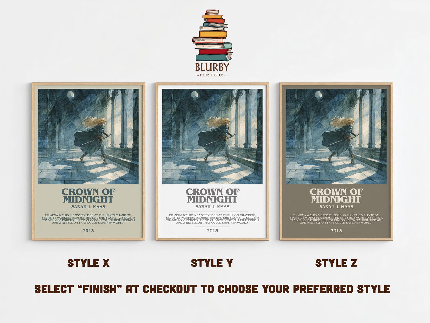 Crown of Midnight bookish poster colour and style options – Sarah J. Maas book art