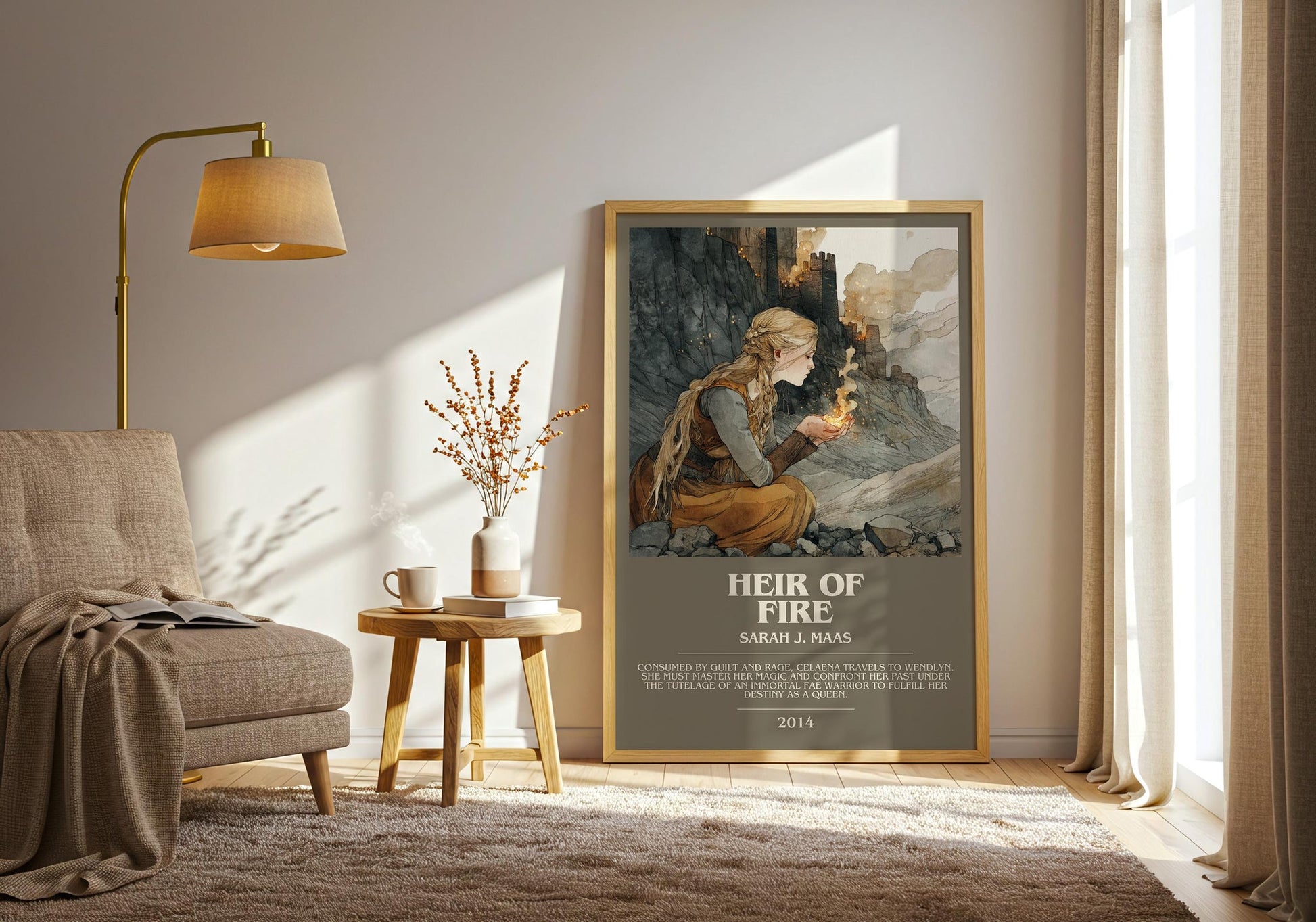 Heir of Fire bookish print on bookshelf – Sarah J. Maas fan gift