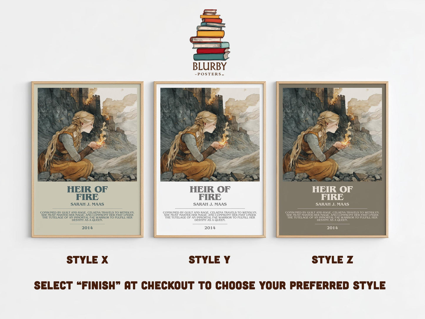 Heir of Fire bookish poster colour and style options – Sarah J. Maas book art