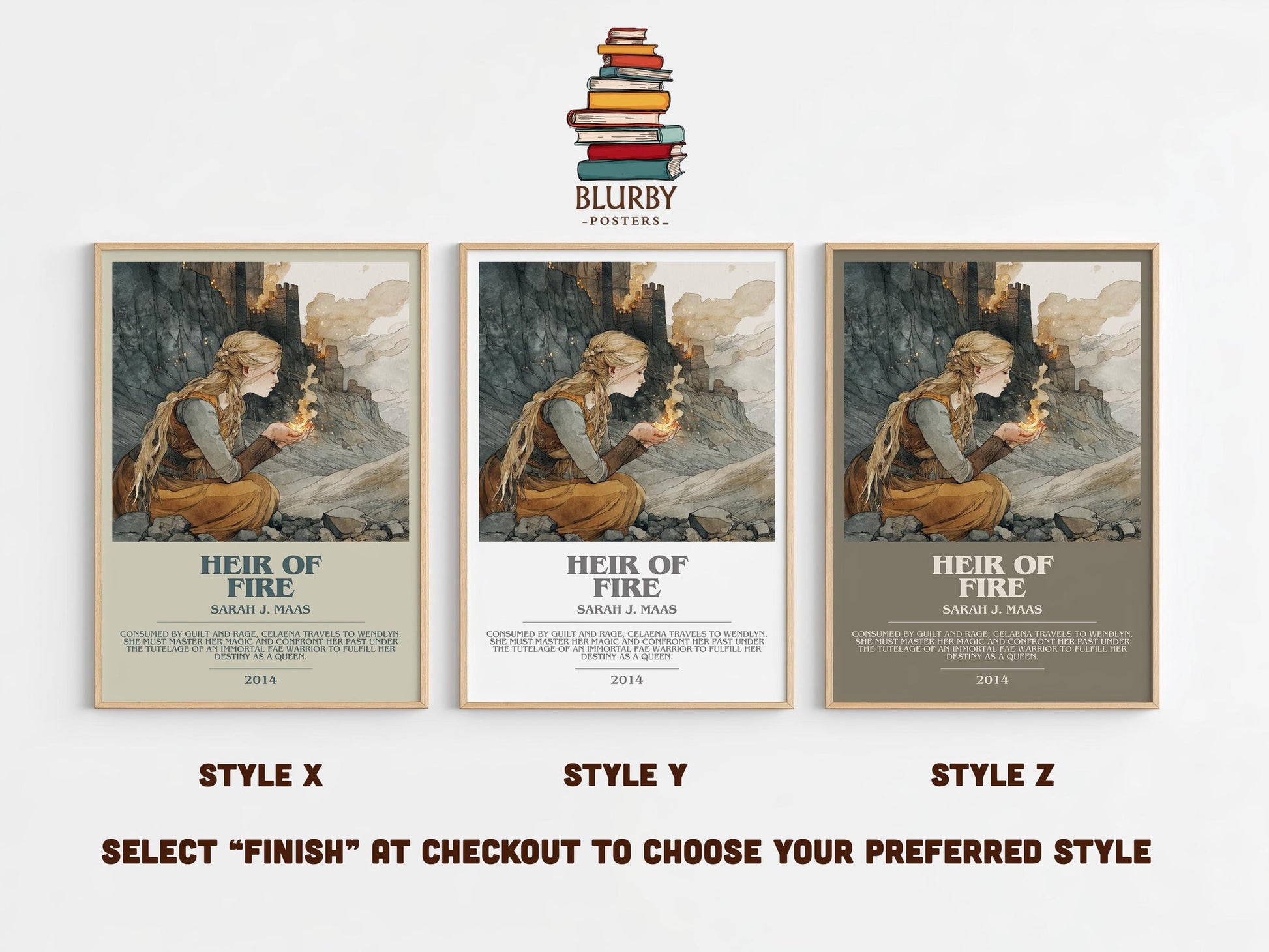 Heir of Fire bookish poster colour and style options – Sarah J. Maas book art