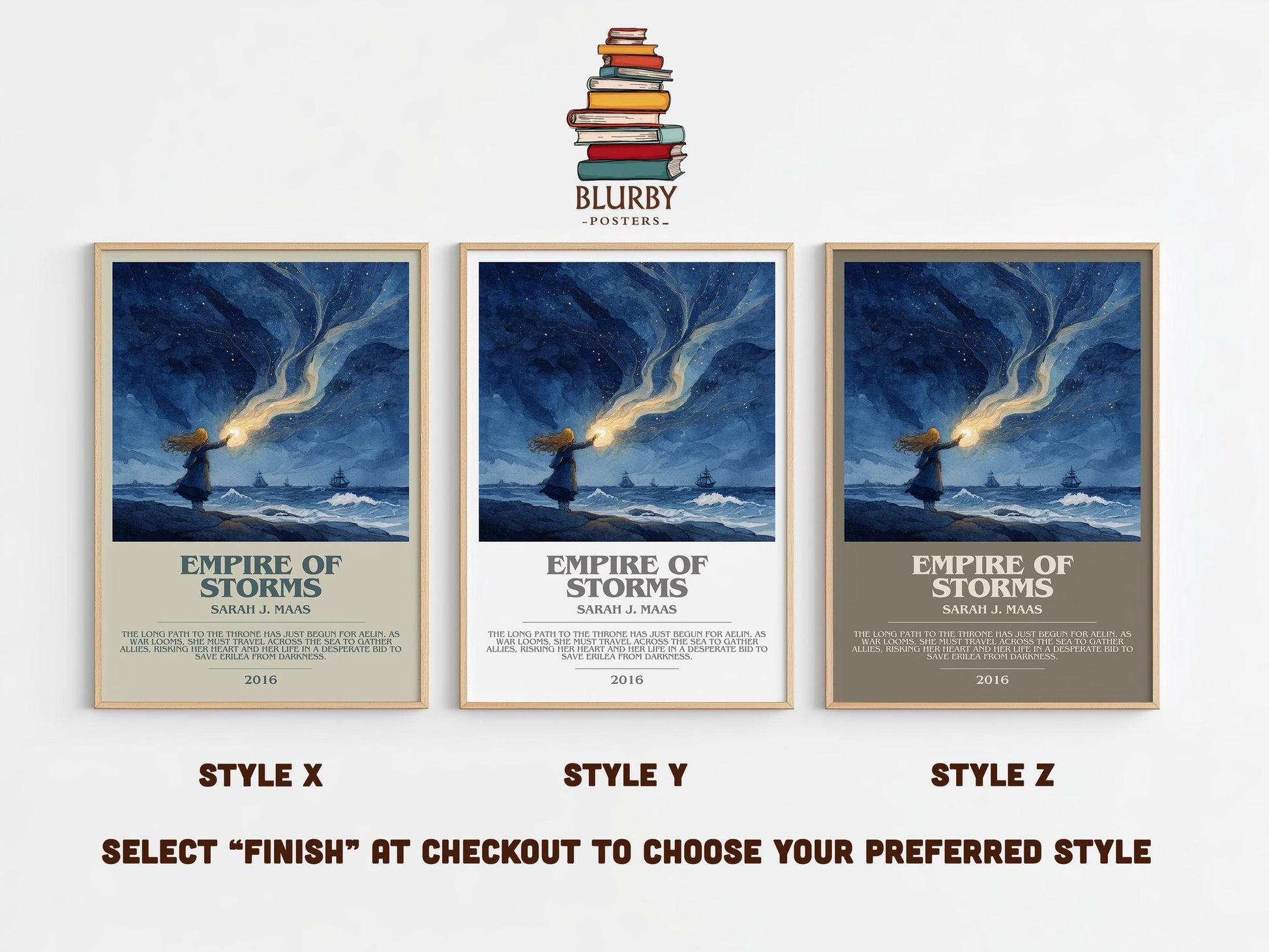 Empire of Storms bookish poster colour and style options – Sarah J. Maas book art