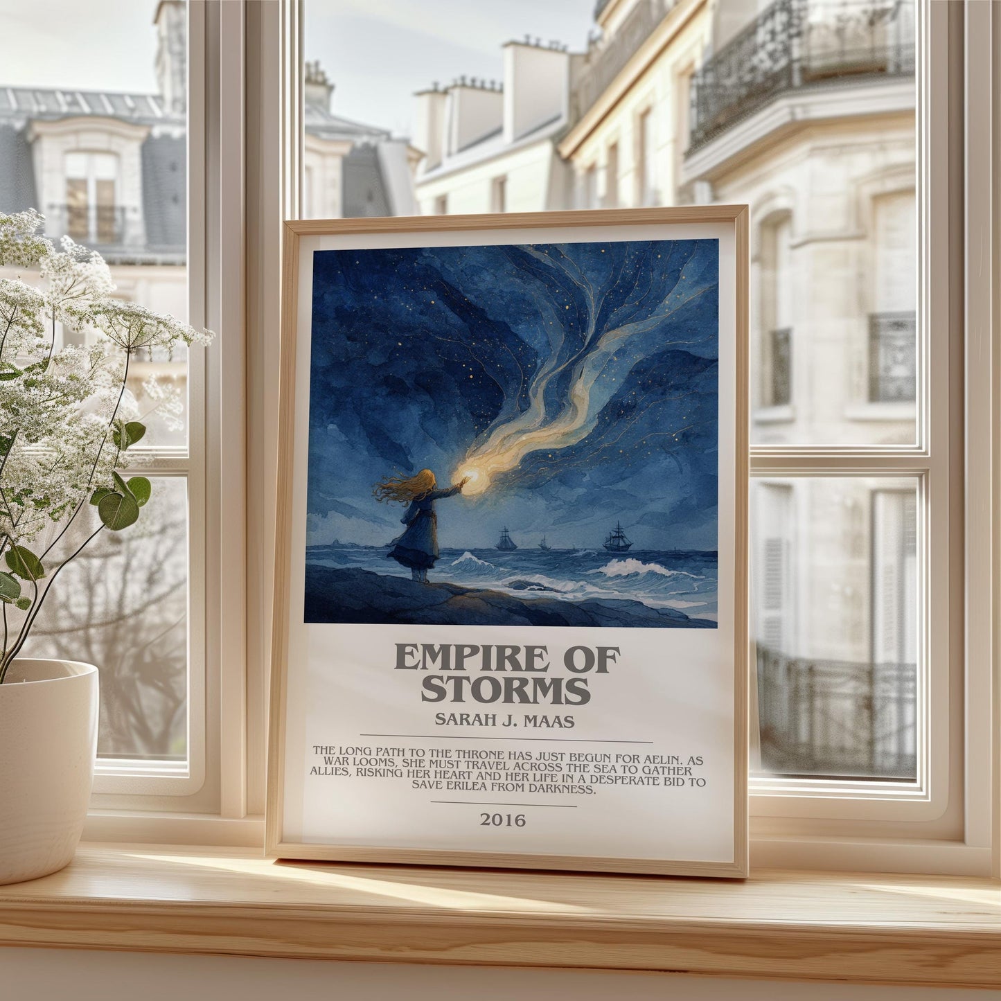 Empire of Storms bookish print framed by window – literary home decor