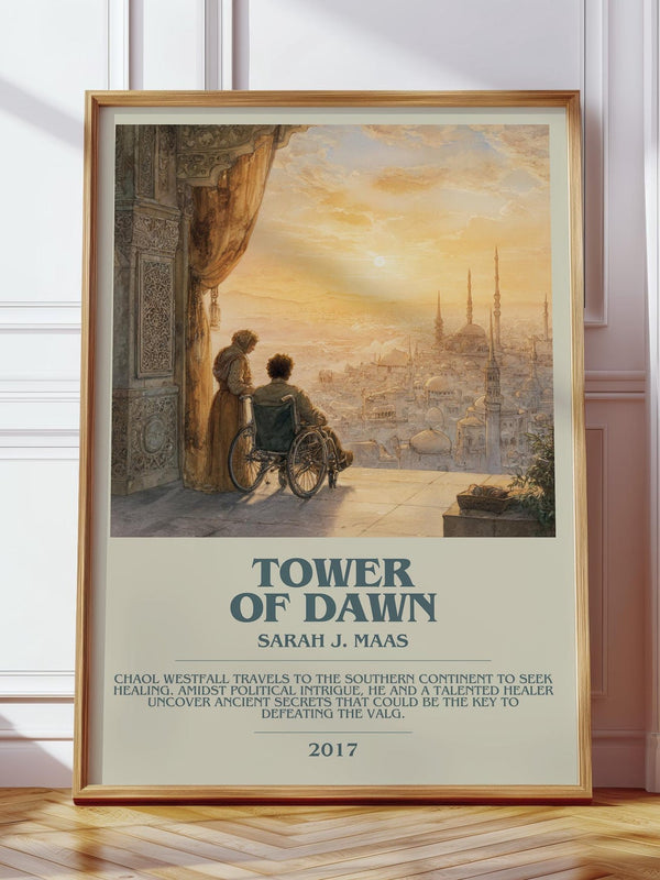 Tower of Dawn bookish print in frame leaning in hallway – fantasy wall art