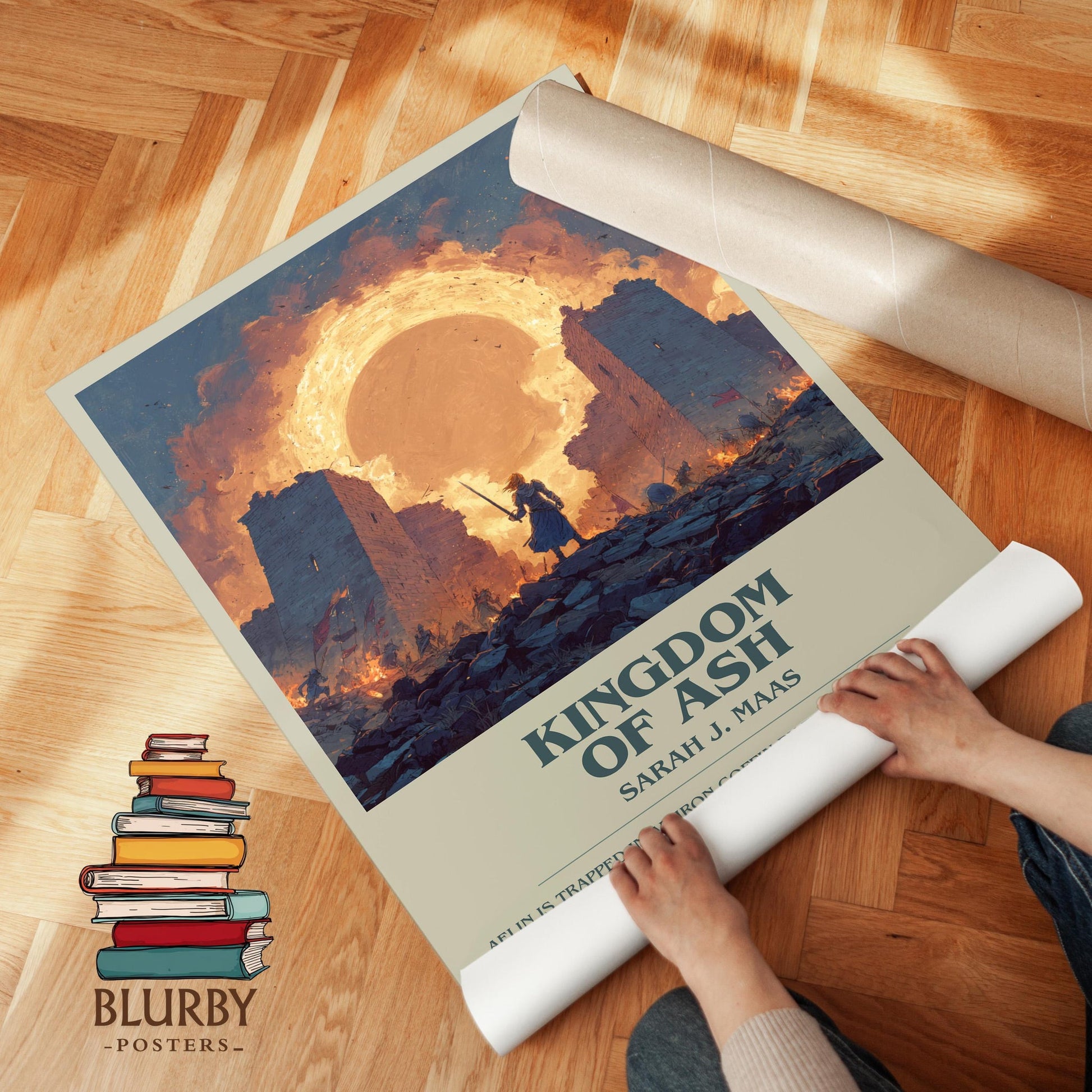 Kingdom of Ash book poster packaging – museum-quality print rolled in protective tube