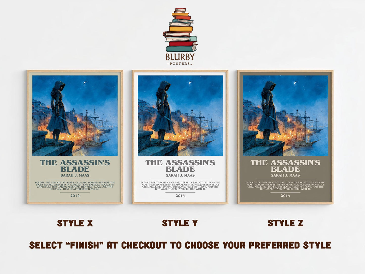 The Assassin's Blade bookish poster colour and style options – Sarah J. Maas book art
