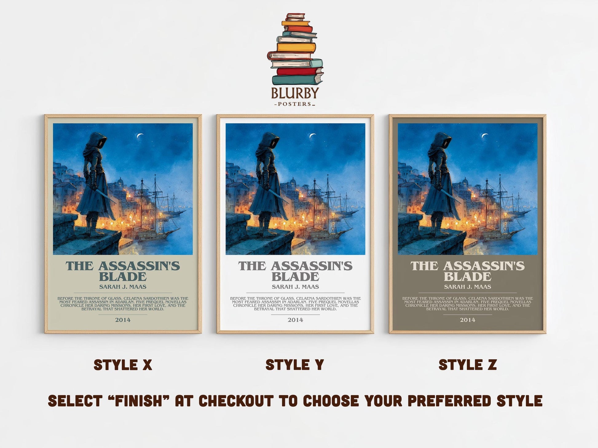 The Assassin's Blade bookish poster colour and style options – Sarah J. Maas book art
