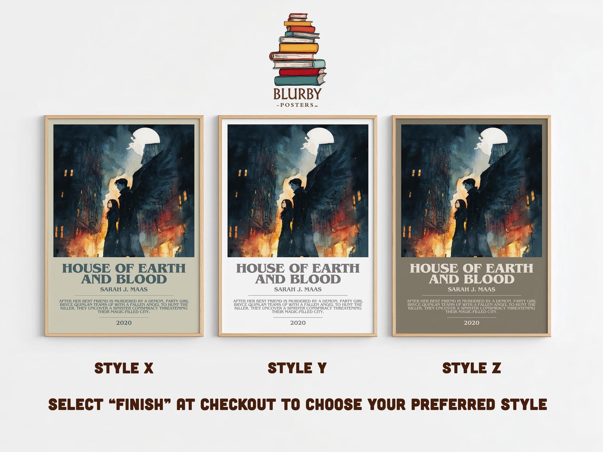 House of Earth and Blood bookish poster colour and style options – Sarah J. Maas book art