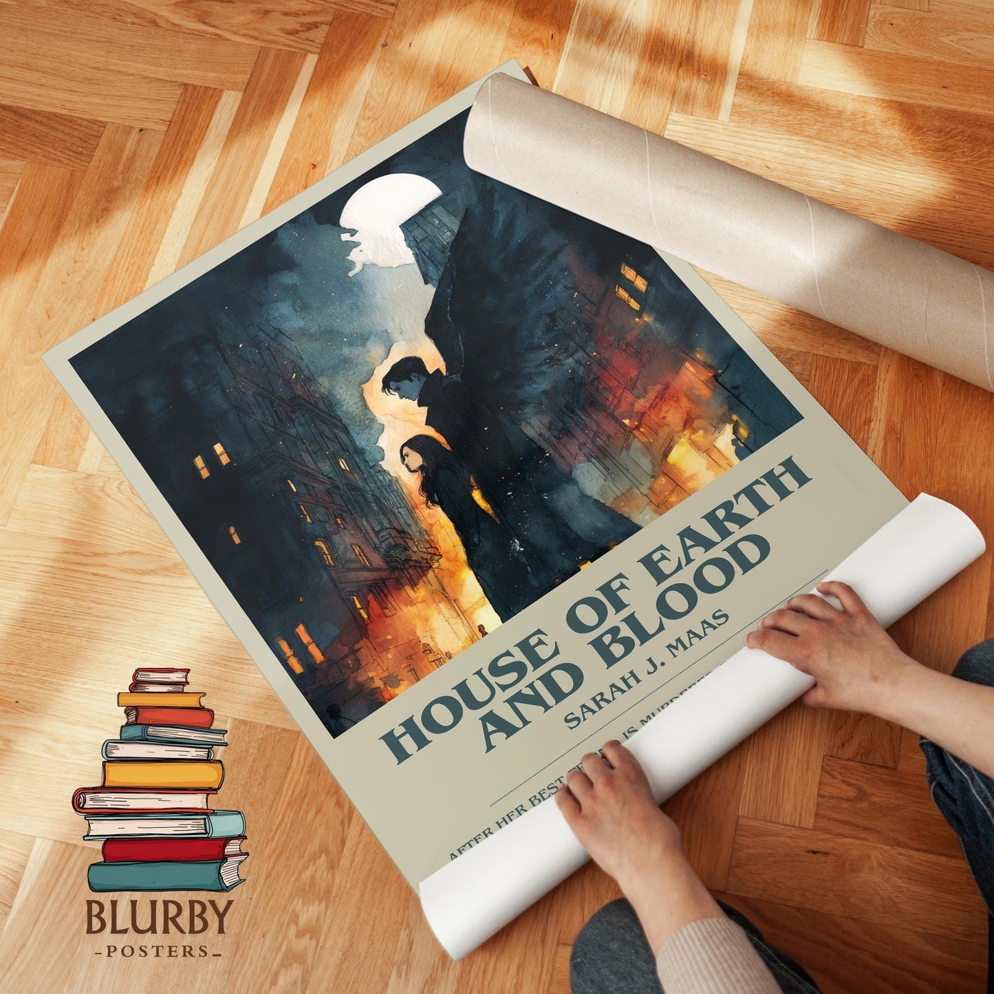 House of Earth and Blood book poster packaging – museum-quality print rolled in protective tube