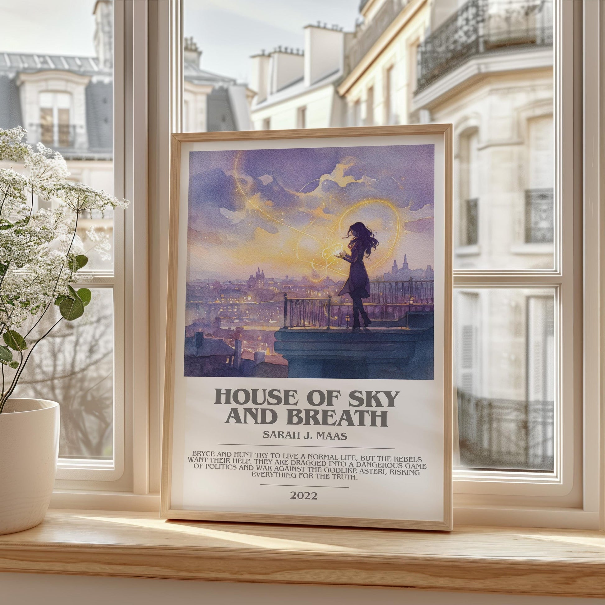 House of Sky and Breath bookish print framed by window – literary home decor