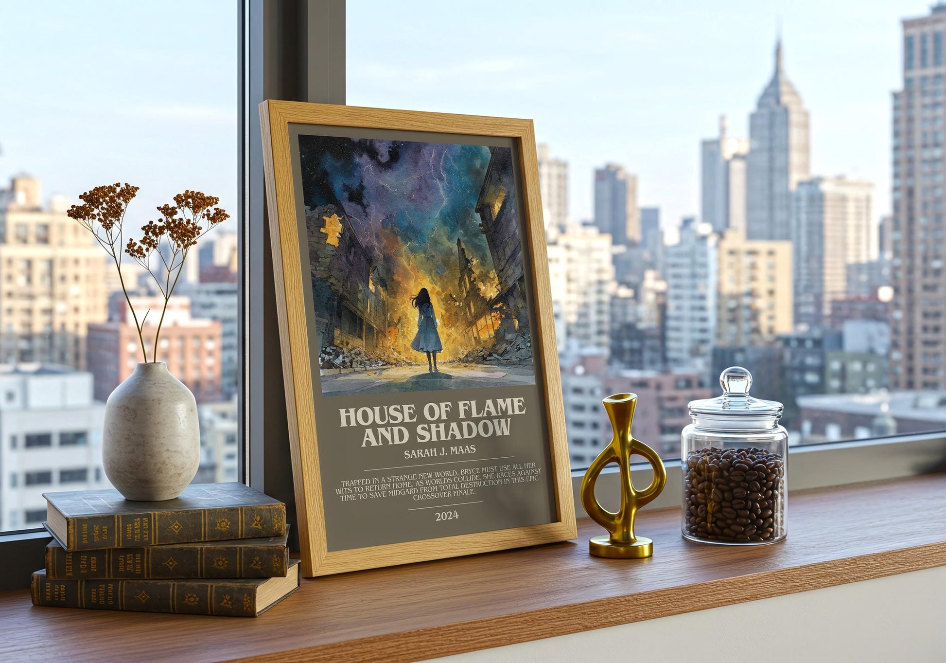 House Of Flame And Shadow bookish book poster framed on wall – fantasy wall art