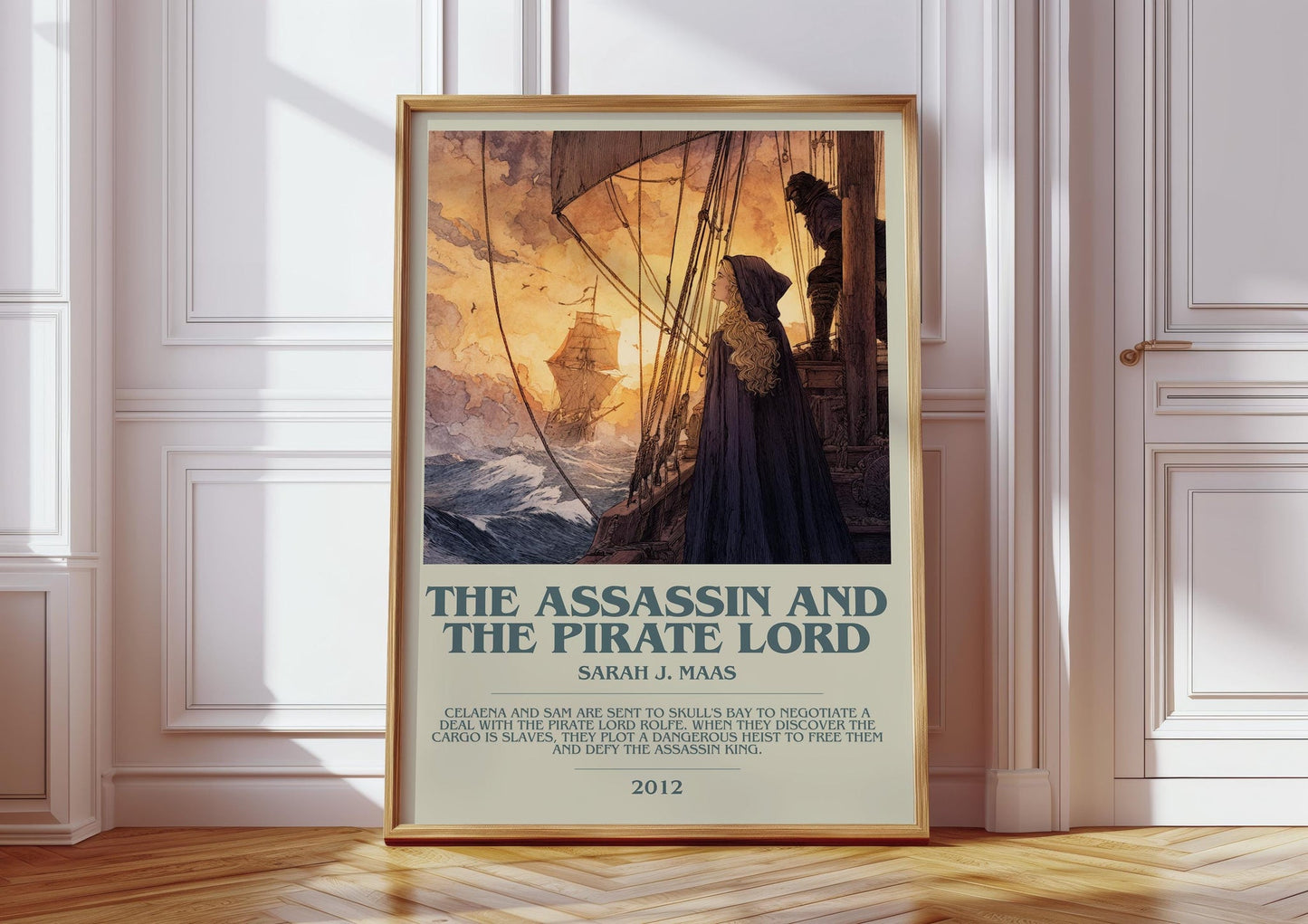 The Assassin And The Pirate Lord bookish print in frame leaning in hallway – young adult wall art