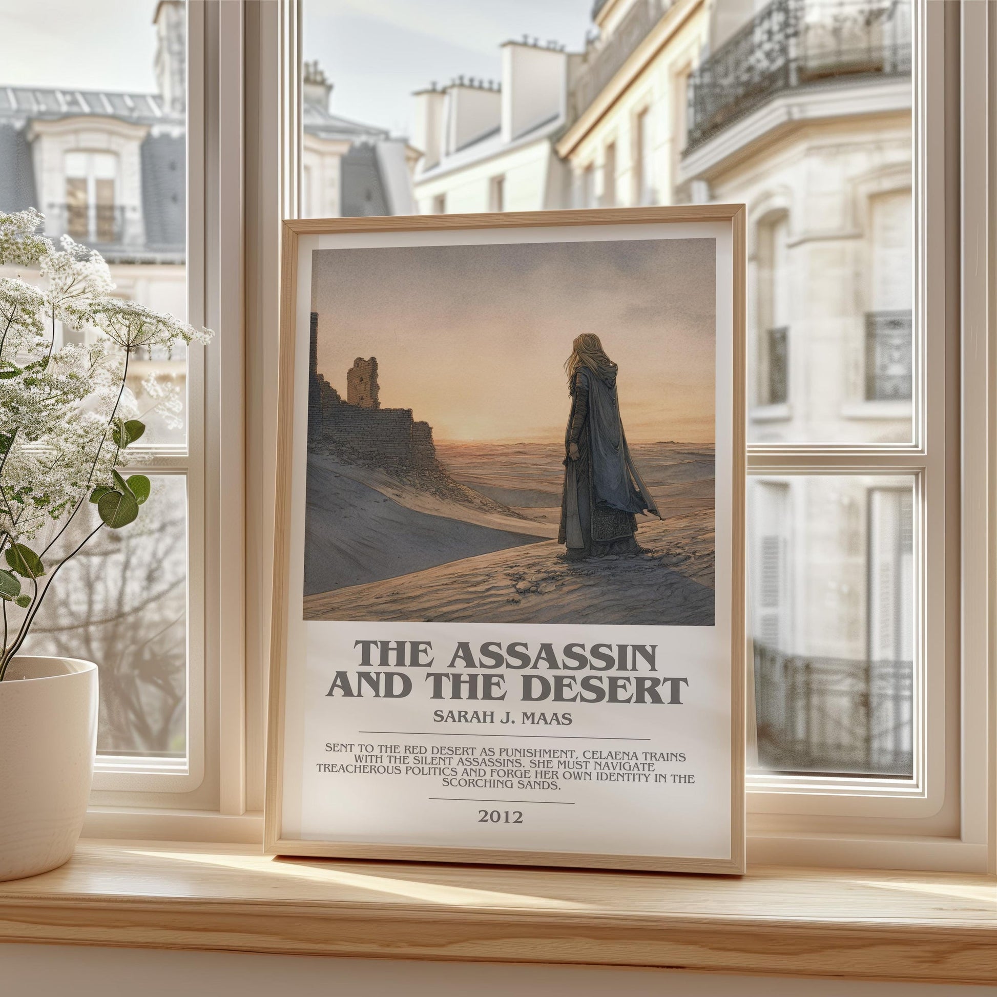 The Assassin And The Desert bookish print framed by window – literary home decor