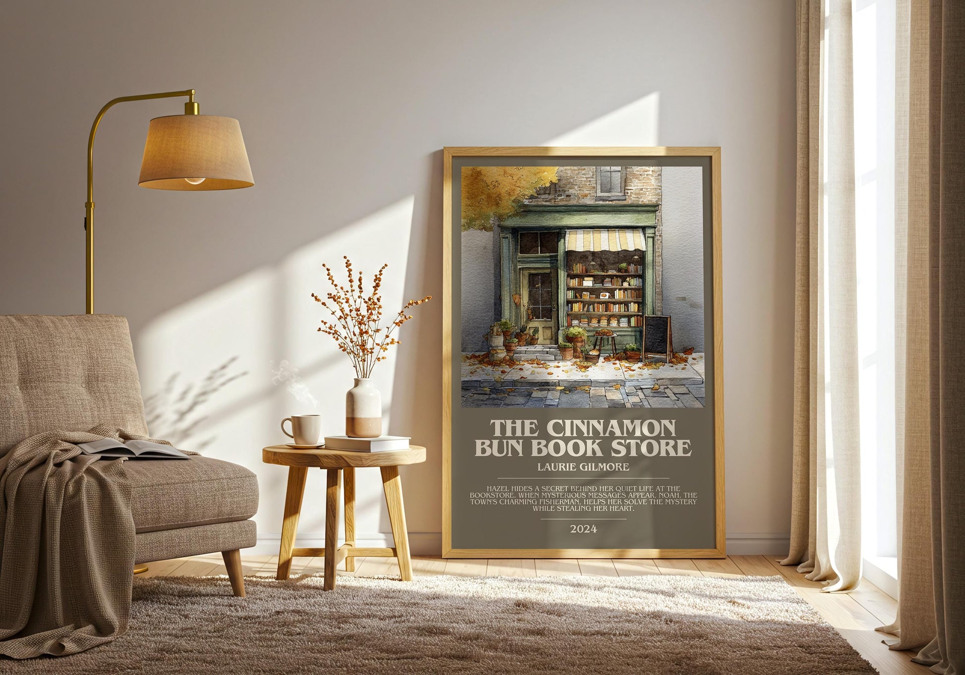The Cinnamon Bun Book Store bookish print on bookshelf – Laurie Gilmore fan gift