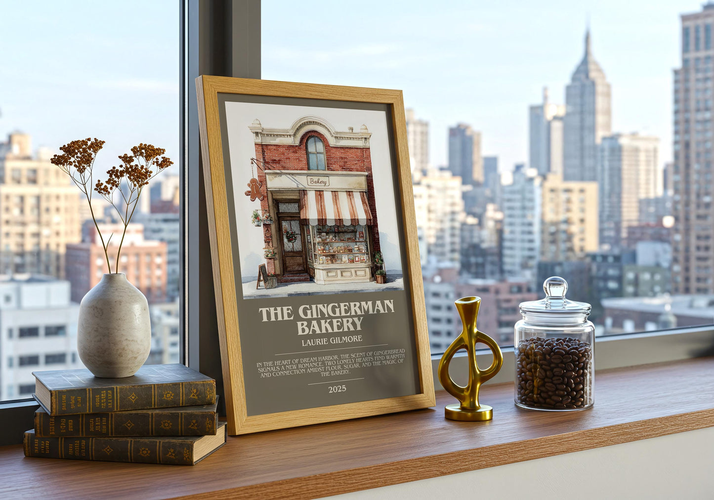 The Gingerman Bakery bookish book poster framed on wall – romance wall art