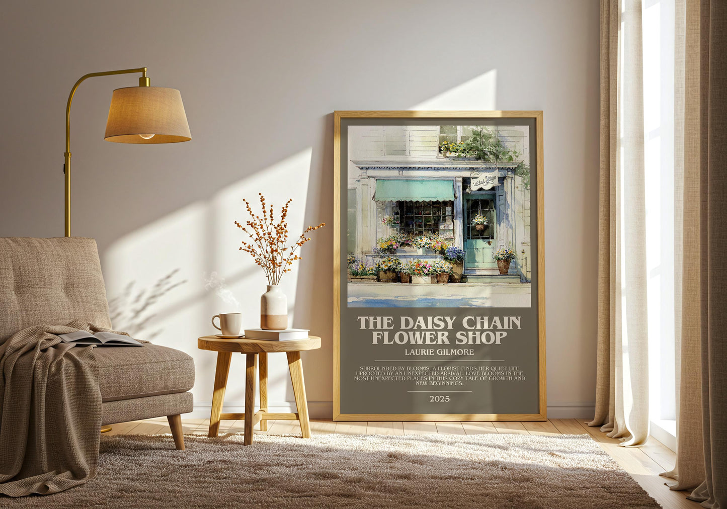 The Daisy Chain Flower Shop bookish print on bookshelf – Laurie Gilmore fan gift