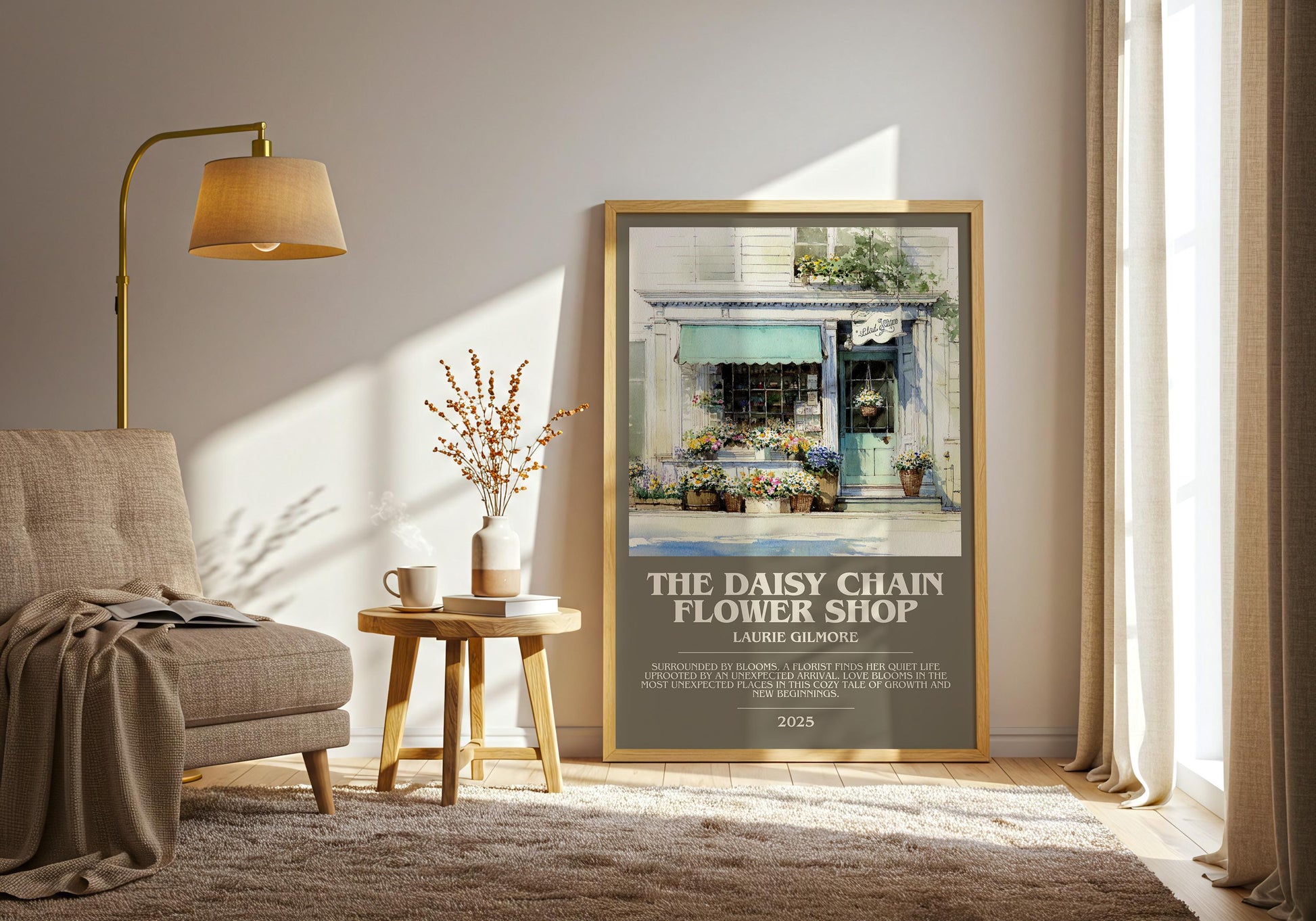 The Daisy Chain Flower Shop bookish print on bookshelf – Laurie Gilmore fan gift