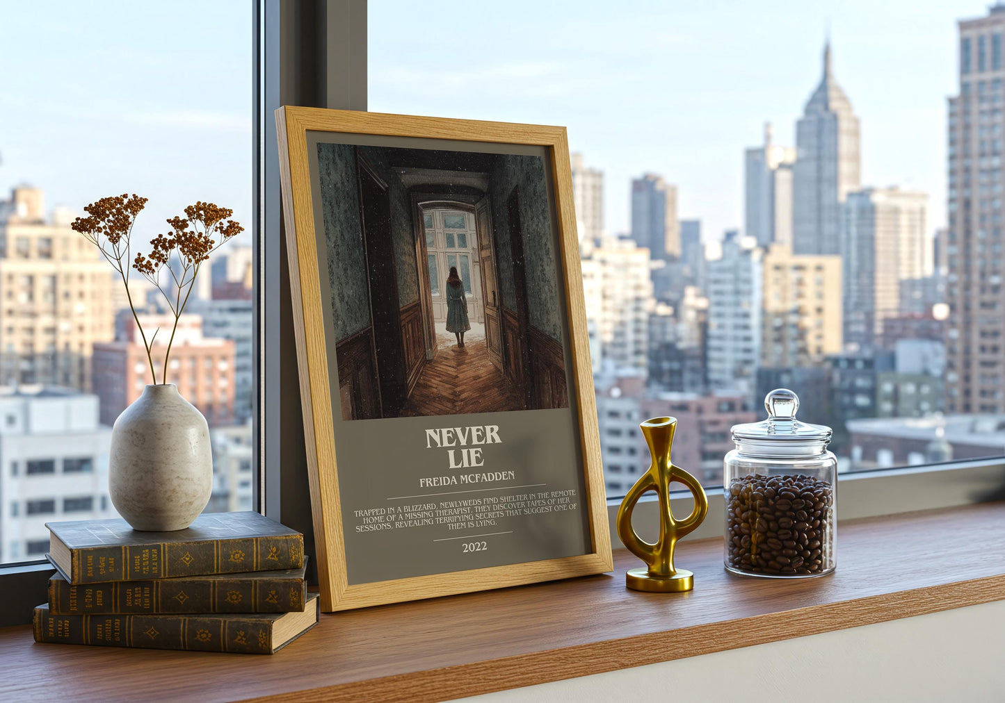 Never Lie bookish book poster framed on wall – romance wall art