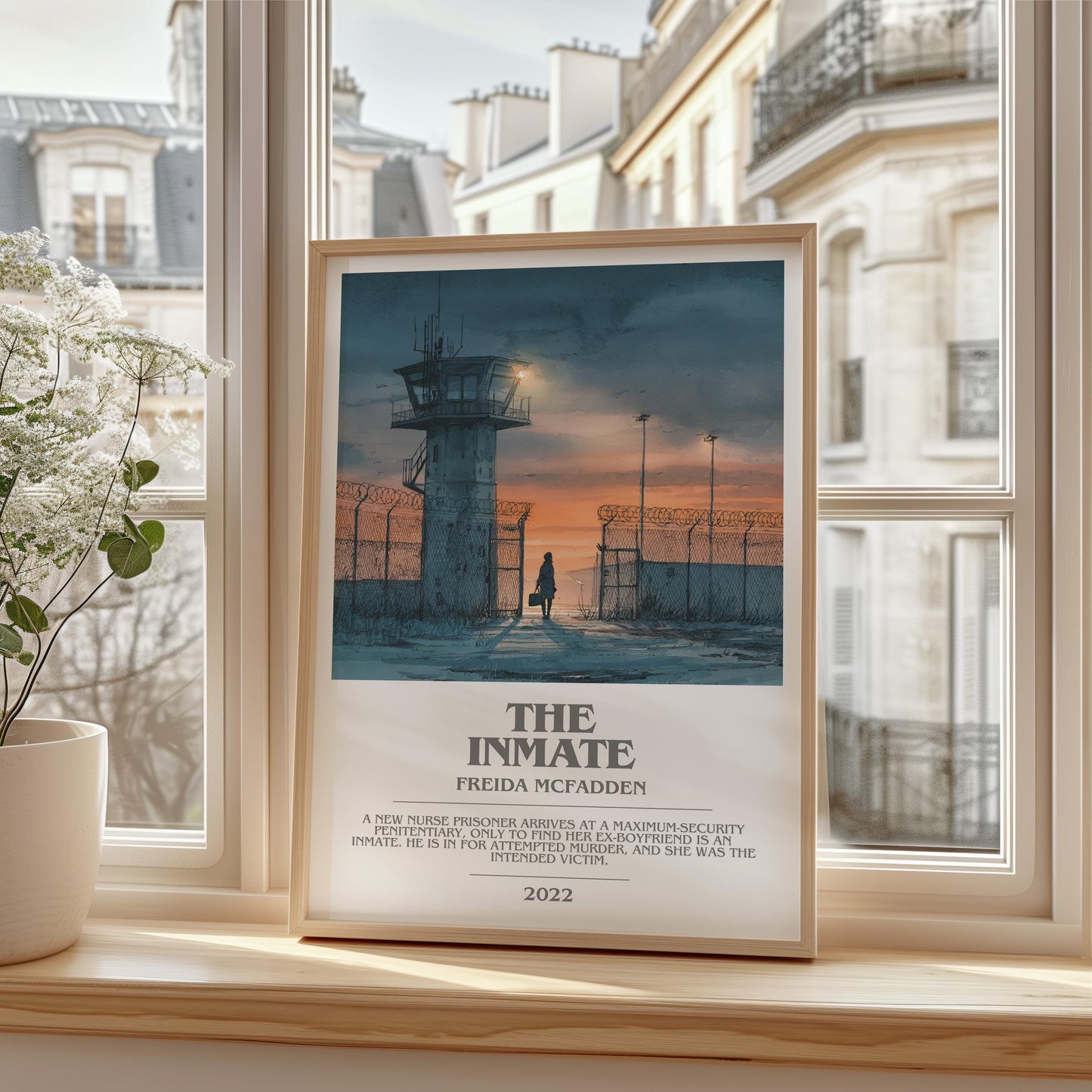 The Inmate bookish print framed by window – literary home decor