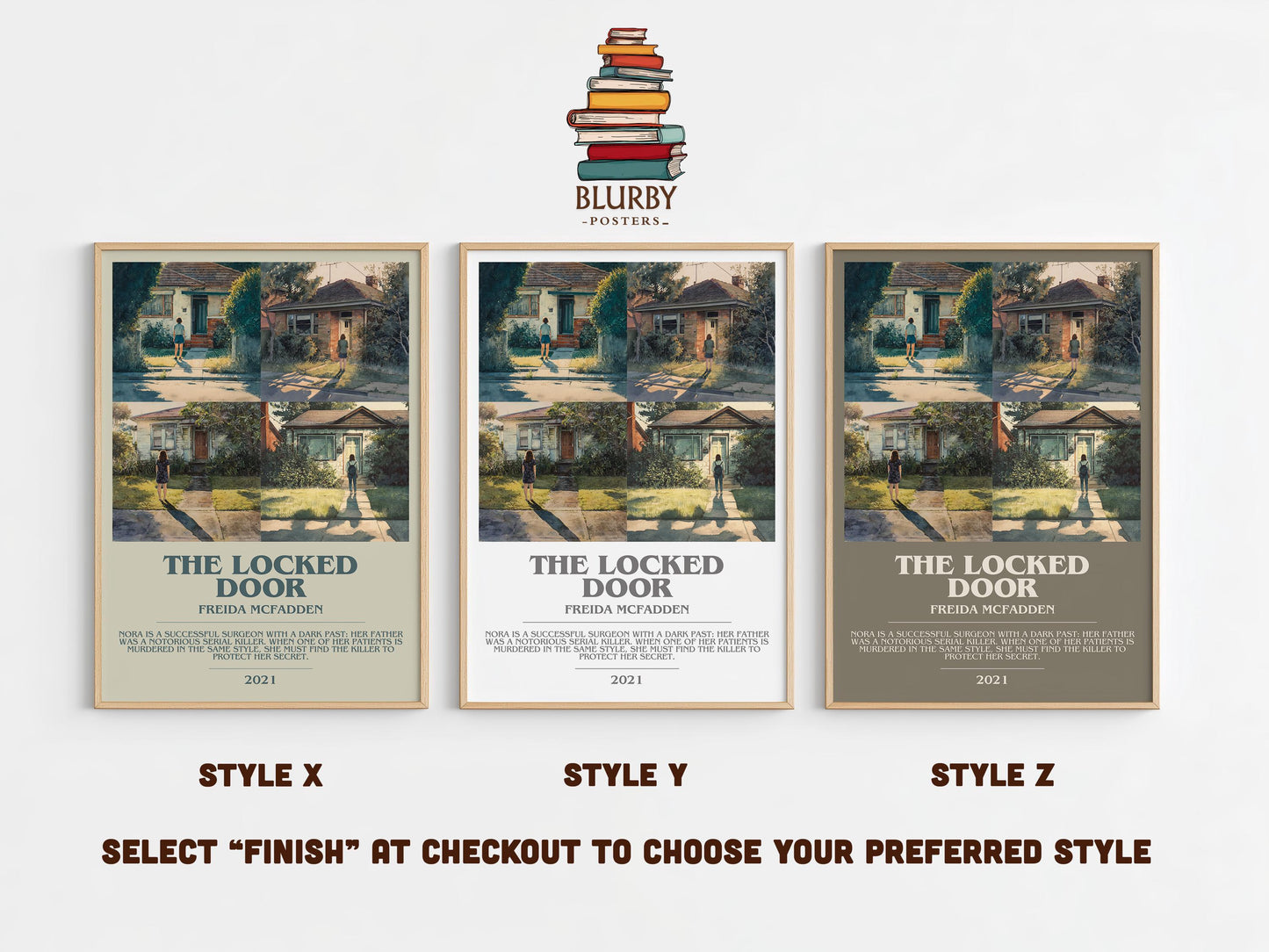 The Locked Door bookish poster colour and style options – Freida McFadden book art