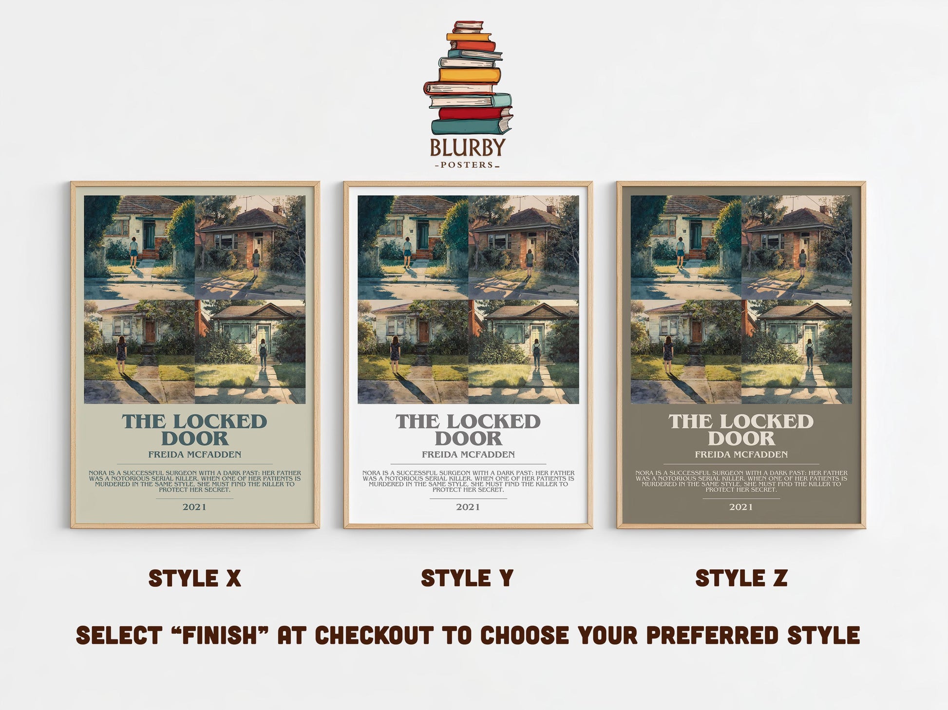 The Locked Door bookish poster colour and style options – Freida McFadden book art