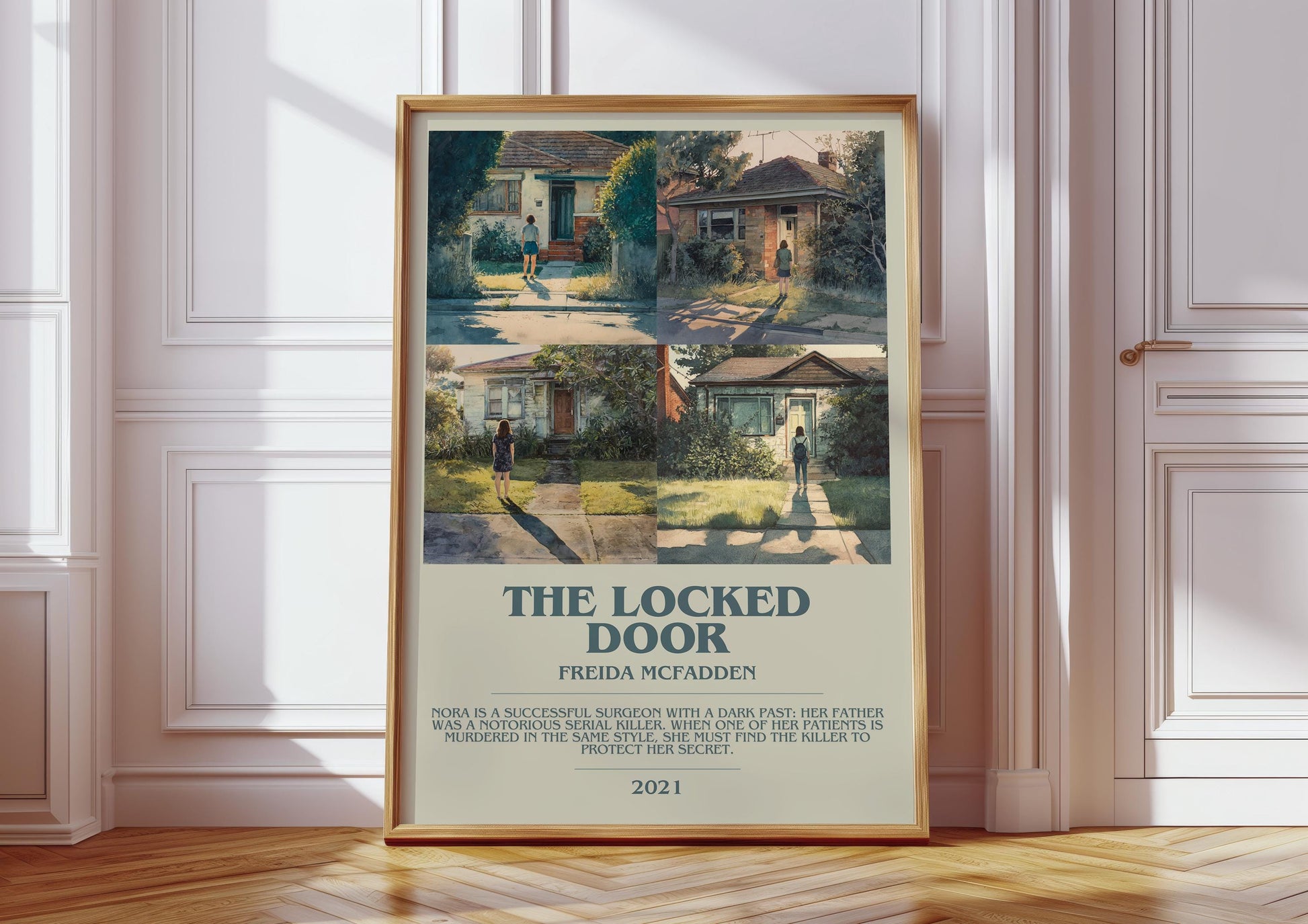The Locked Door bookish print in frame leaning in hallway – non fiction wall art