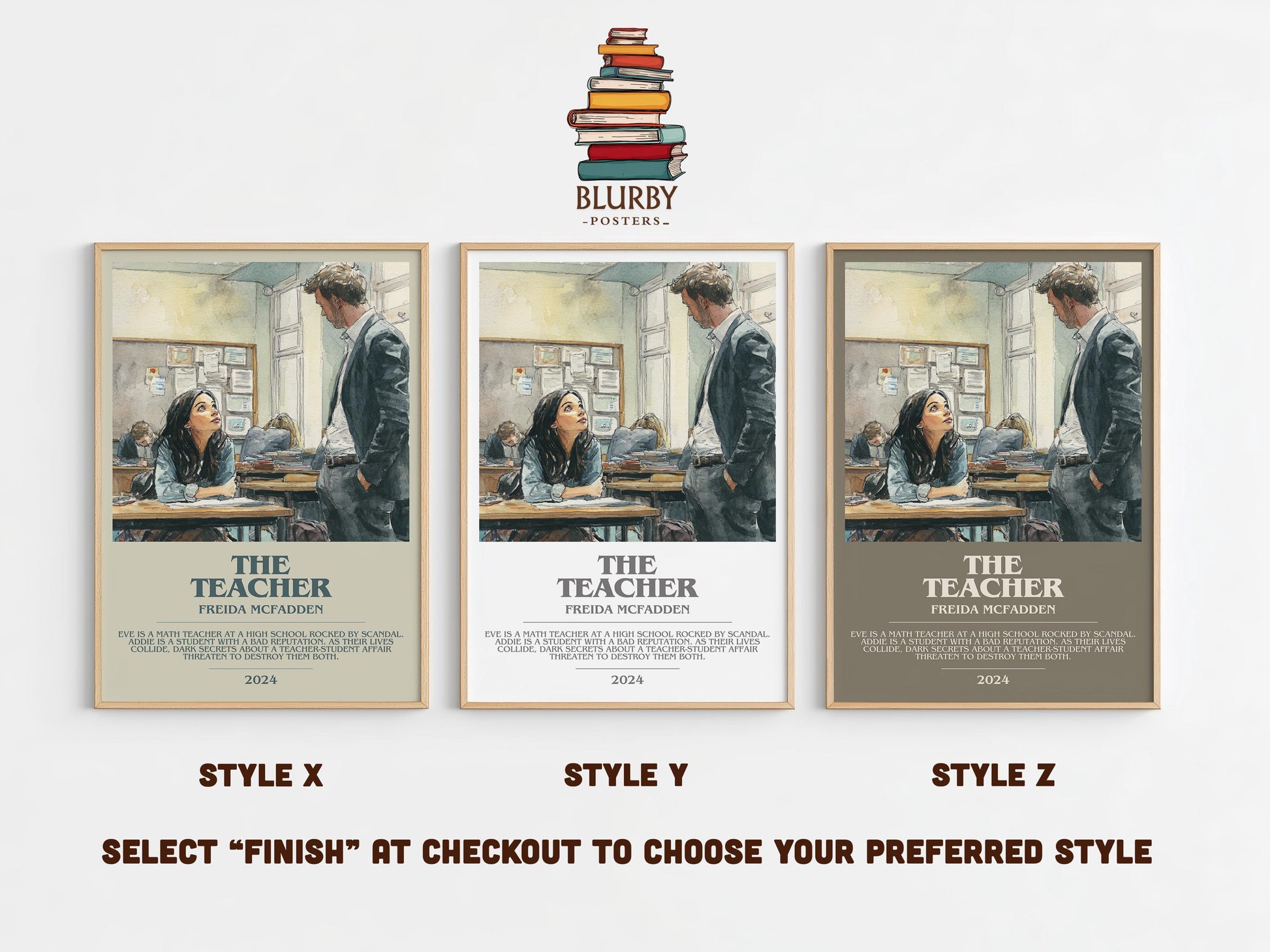 The Teacher bookish poster colour and style options – Freida McFadden book art