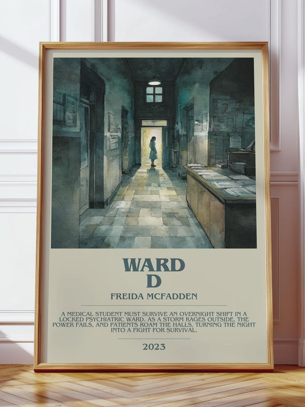 Ward D bookish print in frame leaning in hallway – classic literature wall art