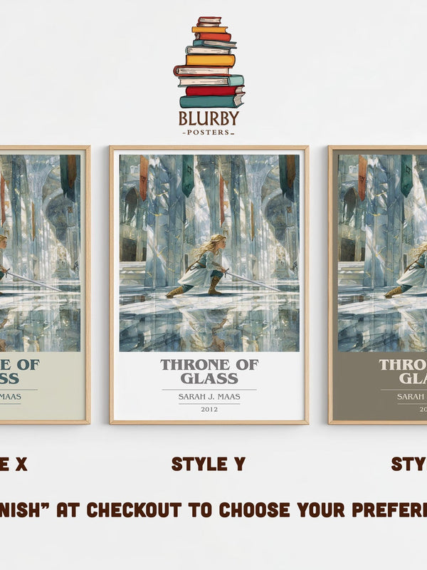 Throne of Glass book cover print in frame leaning in hallway – fantasy wall art