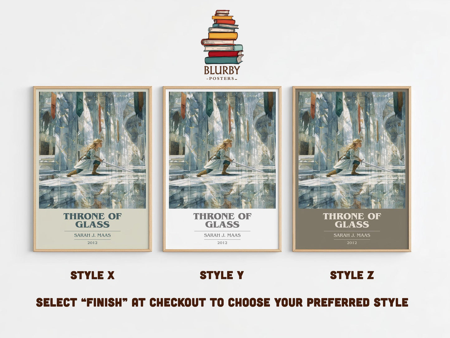 Throne of Glass book cover print in frame leaning in hallway – fantasy wall art
