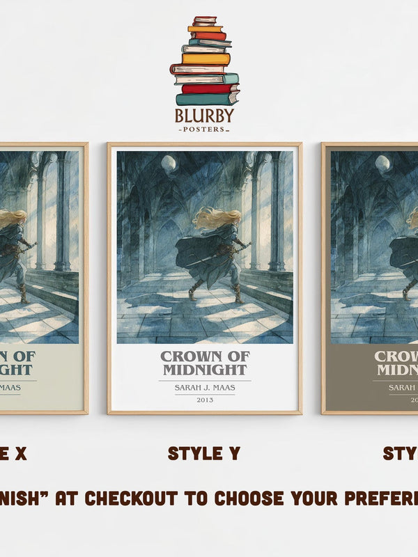 Crown of Midnight book cover print in frame leaning in hallway – fantasy wall art