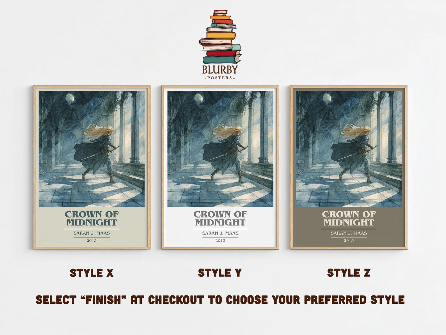 Crown of Midnight book cover print in frame leaning in hallway – fantasy wall art