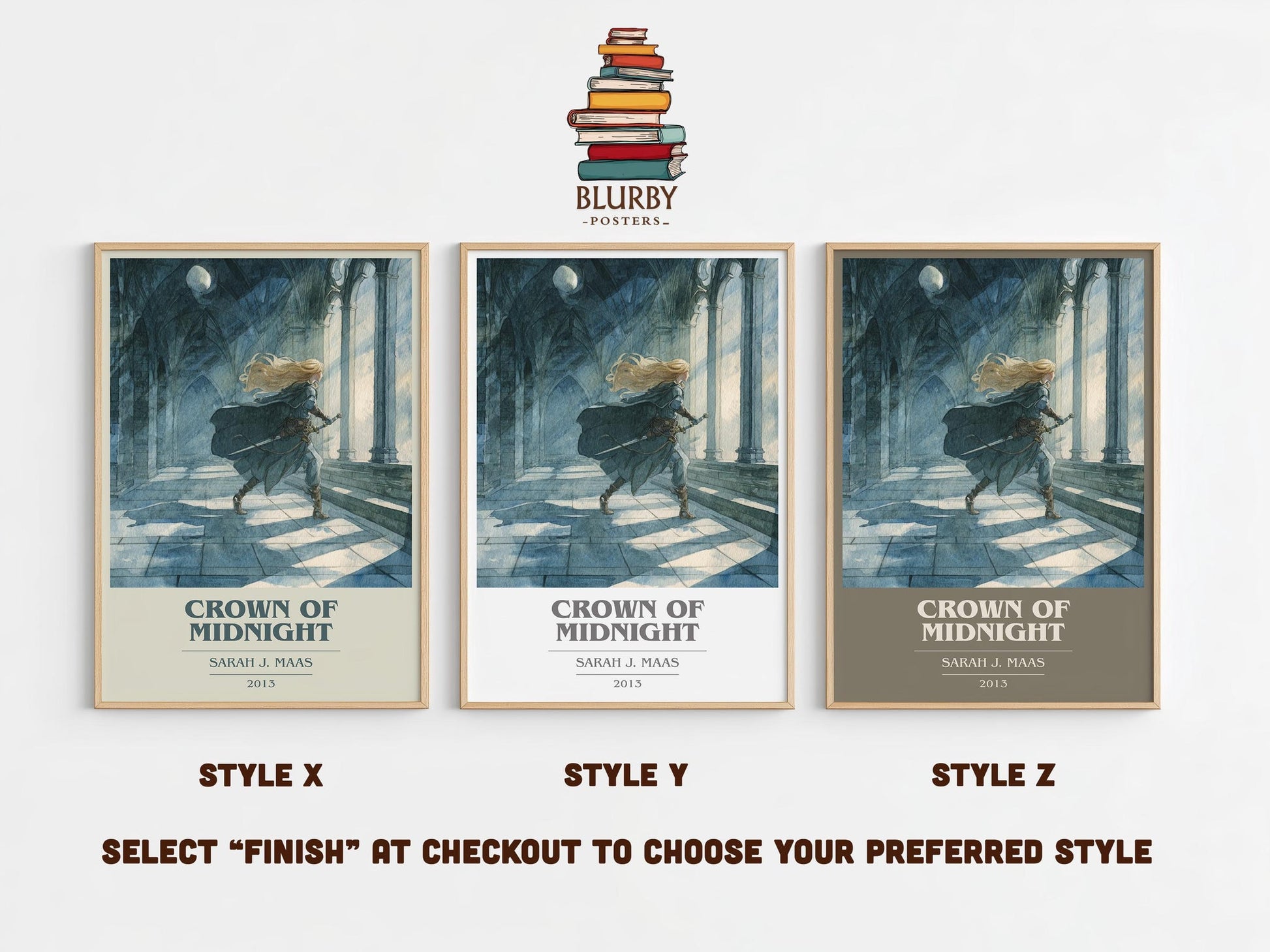Crown of Midnight book cover print in frame leaning in hallway – fantasy wall art