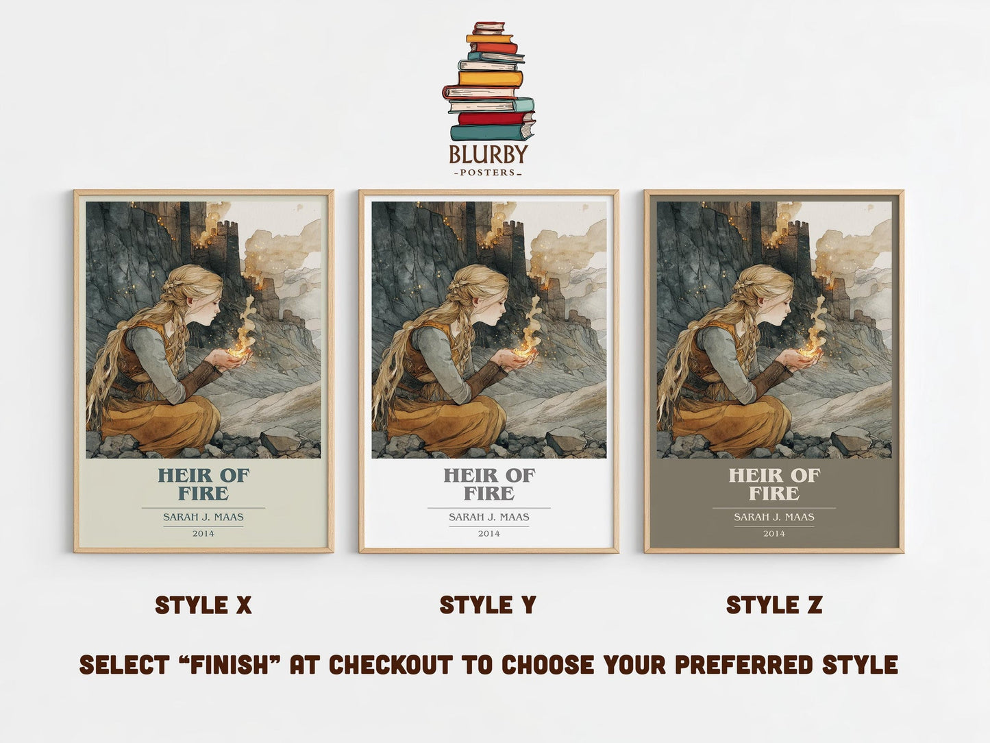 Heir of Fire book cover print in frame leaning in hallway – fantasy wall art