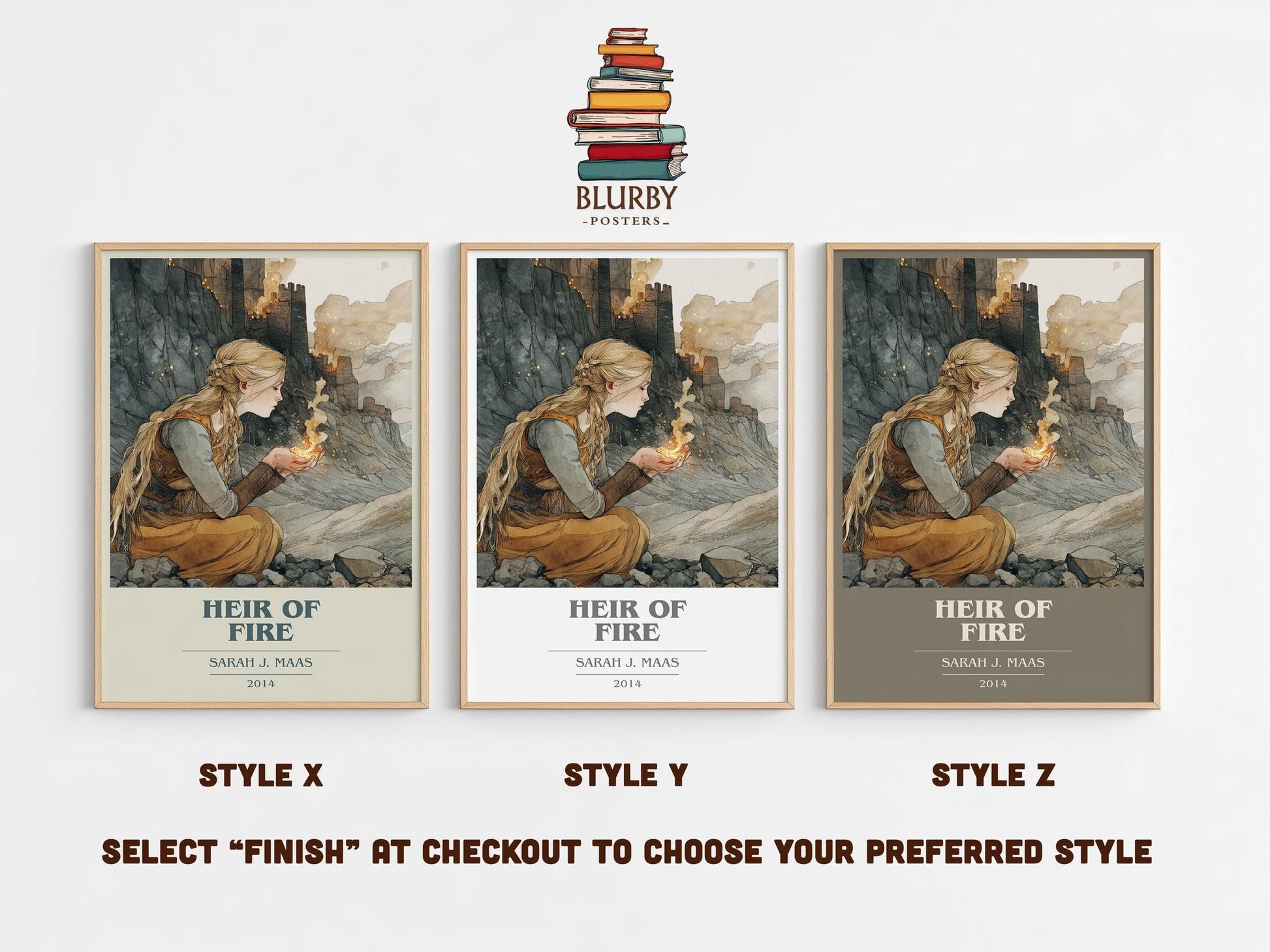 Heir of Fire book cover print in frame leaning in hallway – fantasy wall art