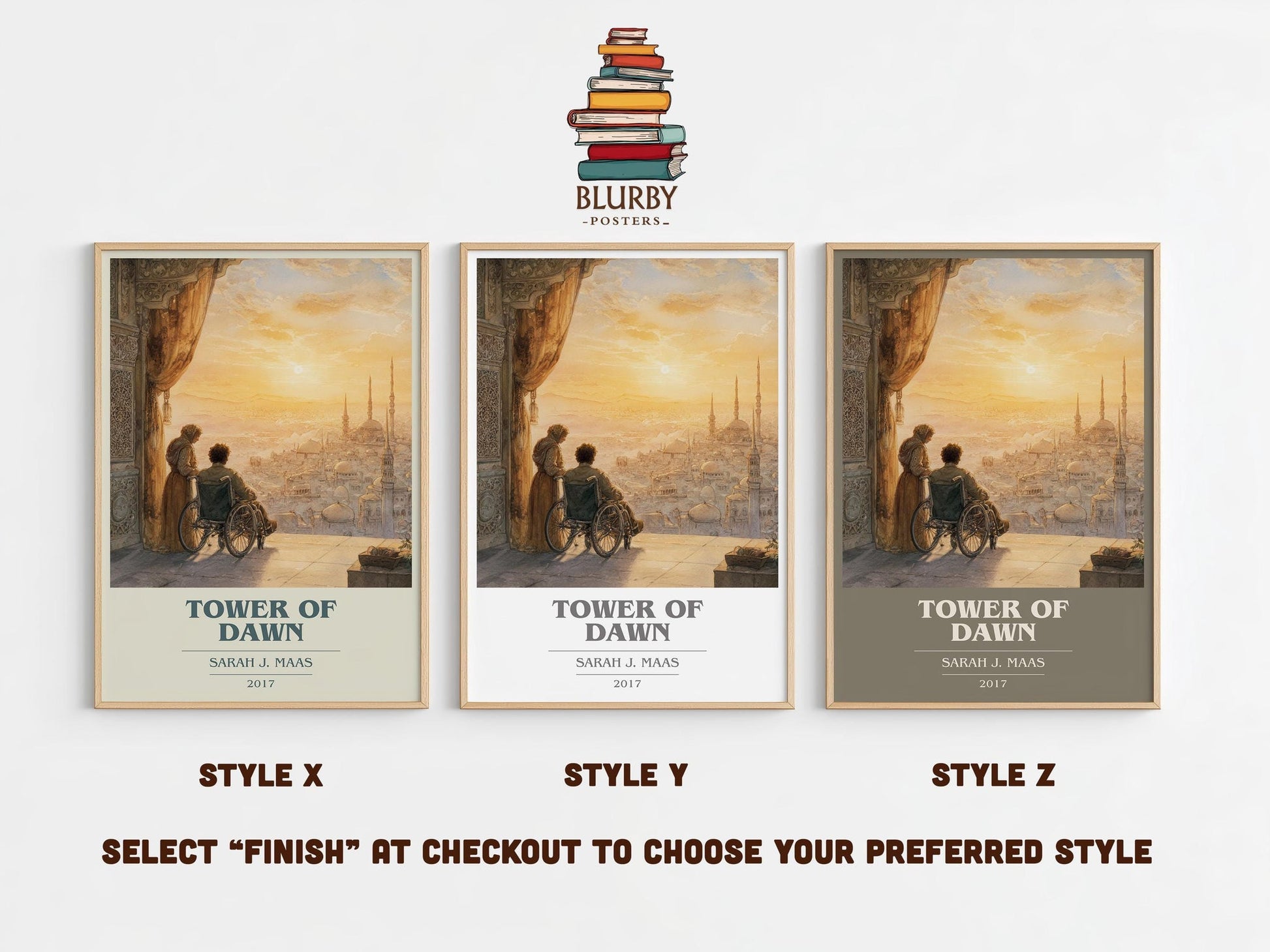 Tower of Dawn book cover print framed by window – literary home decor