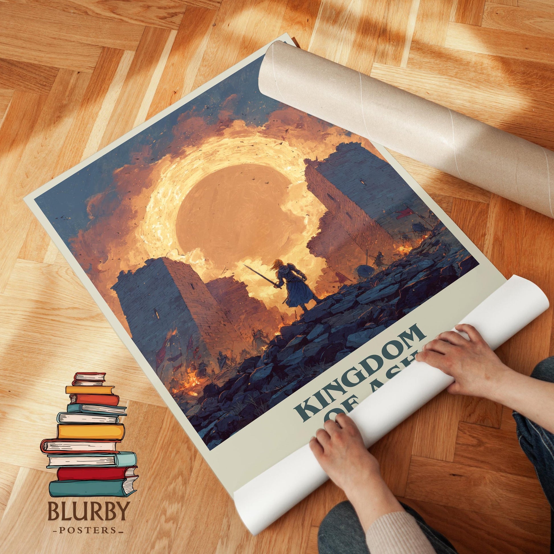 Kingdom of Ash book poster packaging – museum-quality print rolled in protective tube