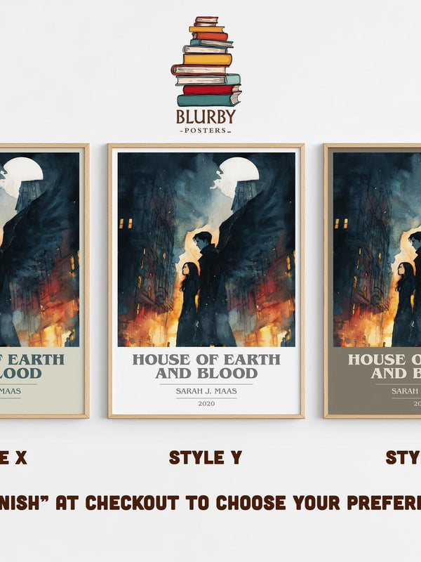 House of Earth and Blood book cover print in frame leaning in hallway – fantasy wall art