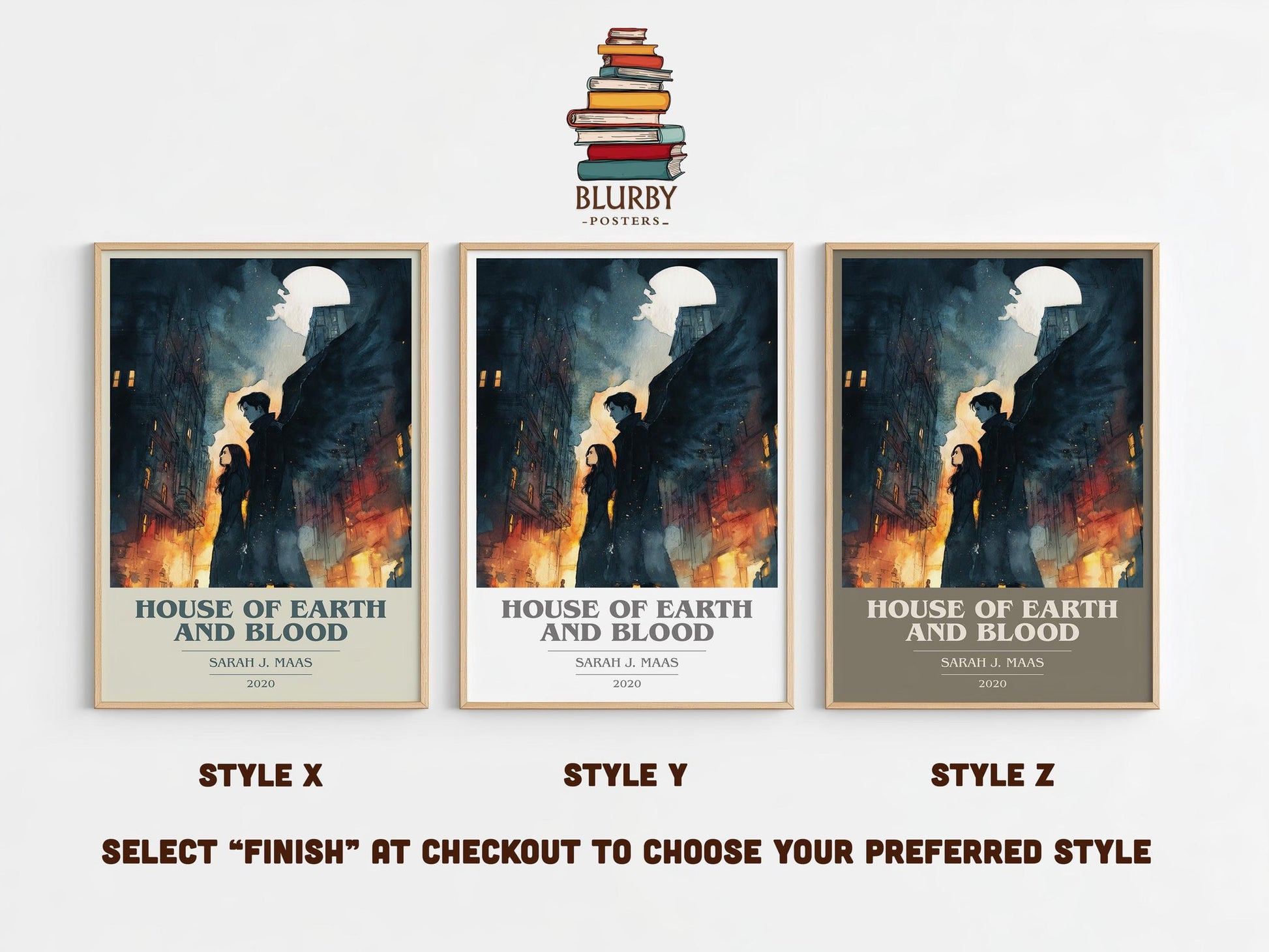 House of Earth and Blood book cover print in frame leaning in hallway – fantasy wall art