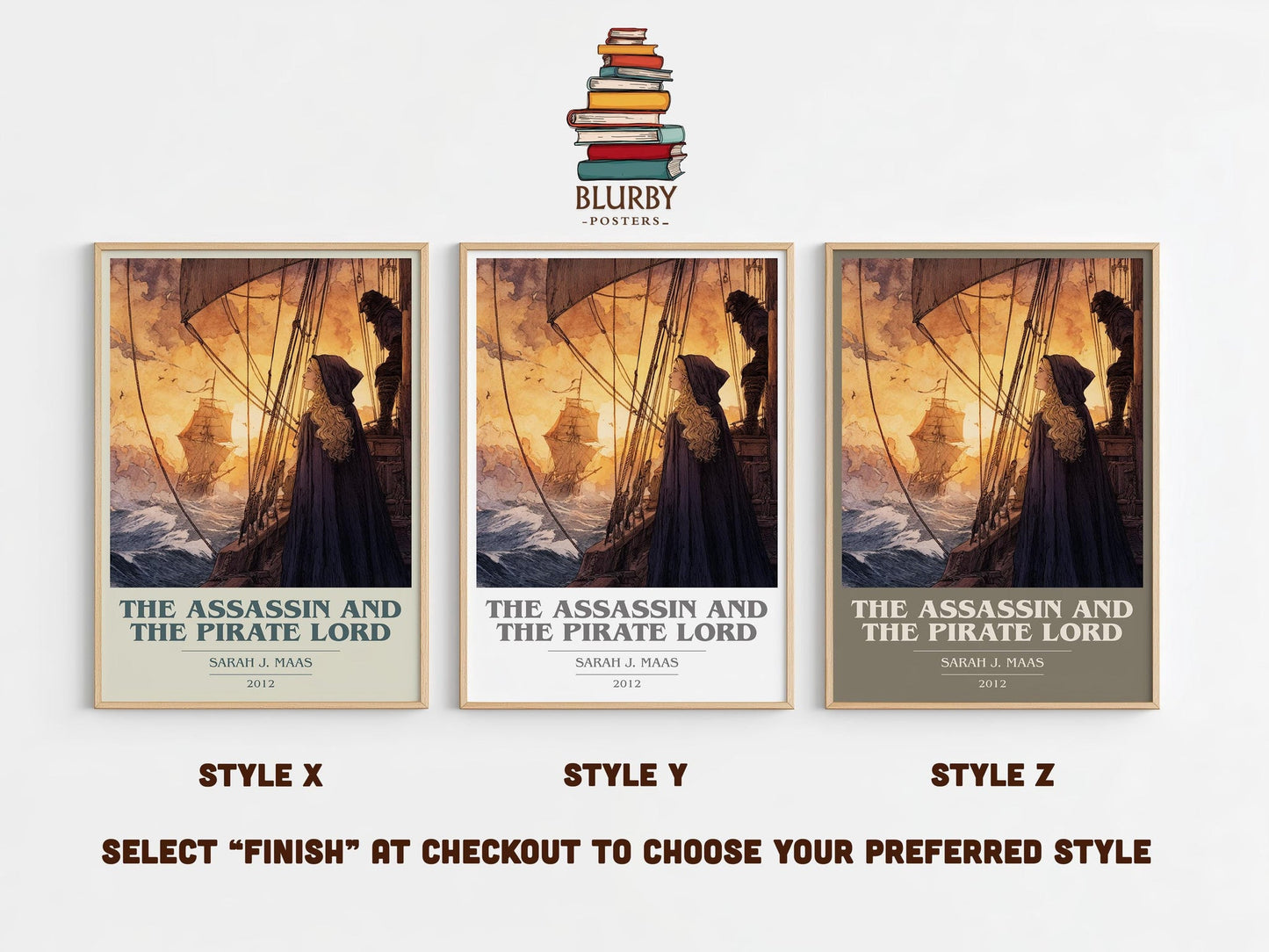 The Assassin And The Pirate Lord book cover print in frame leaning in hallway – young adult wall art