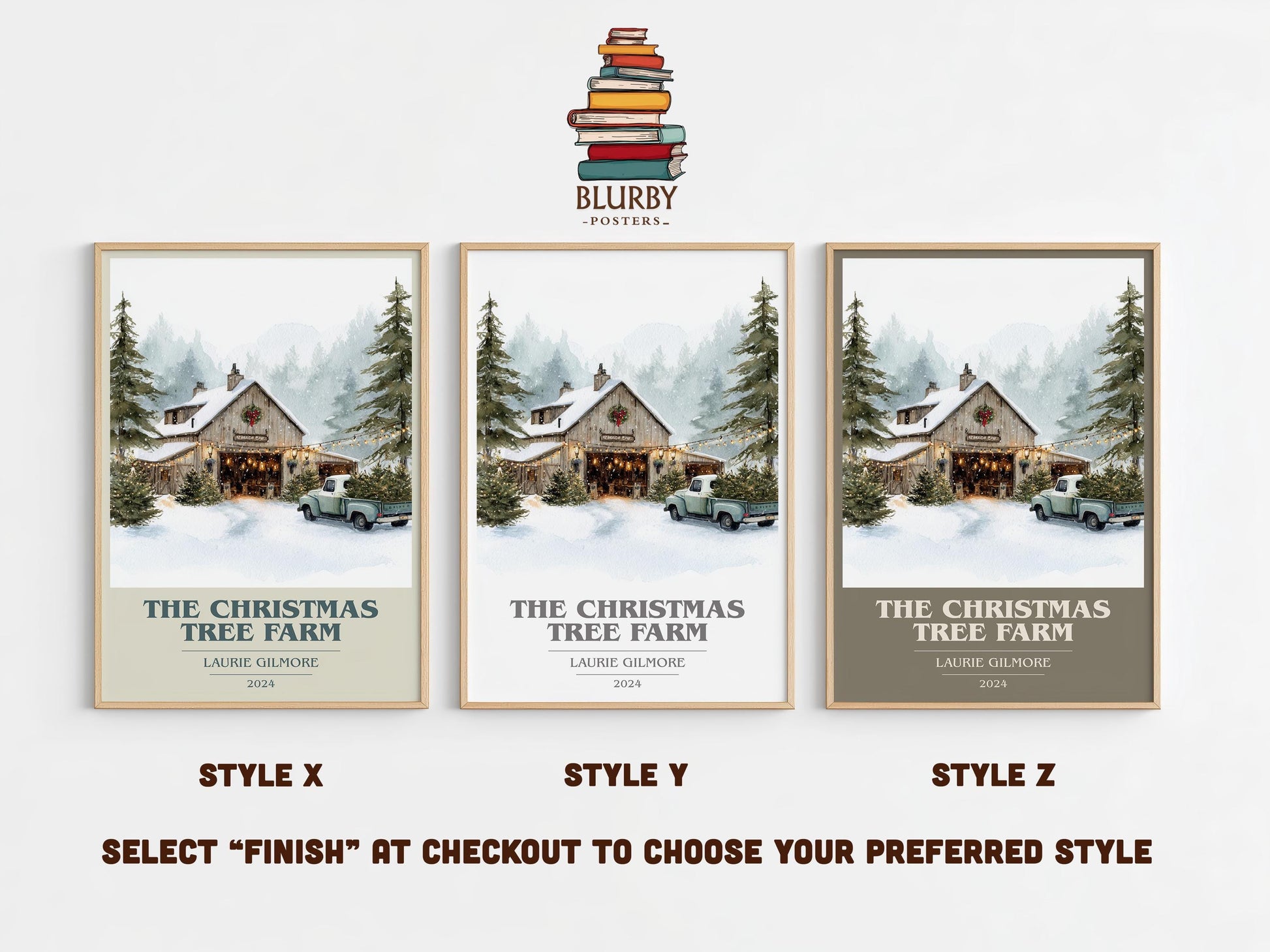 The Christmas Tree Farm book cover poster colour and style options – Laurie Gilmore book art