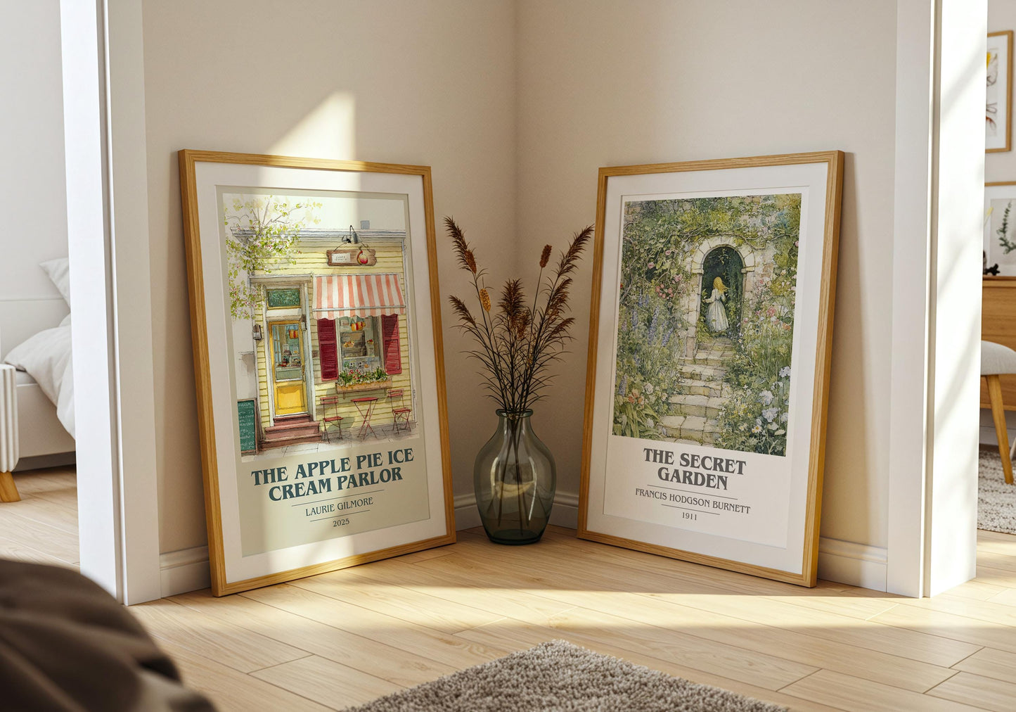The Apple Pie Ice Cream Parlor book cover poster paired in gallery wall – literary art prints