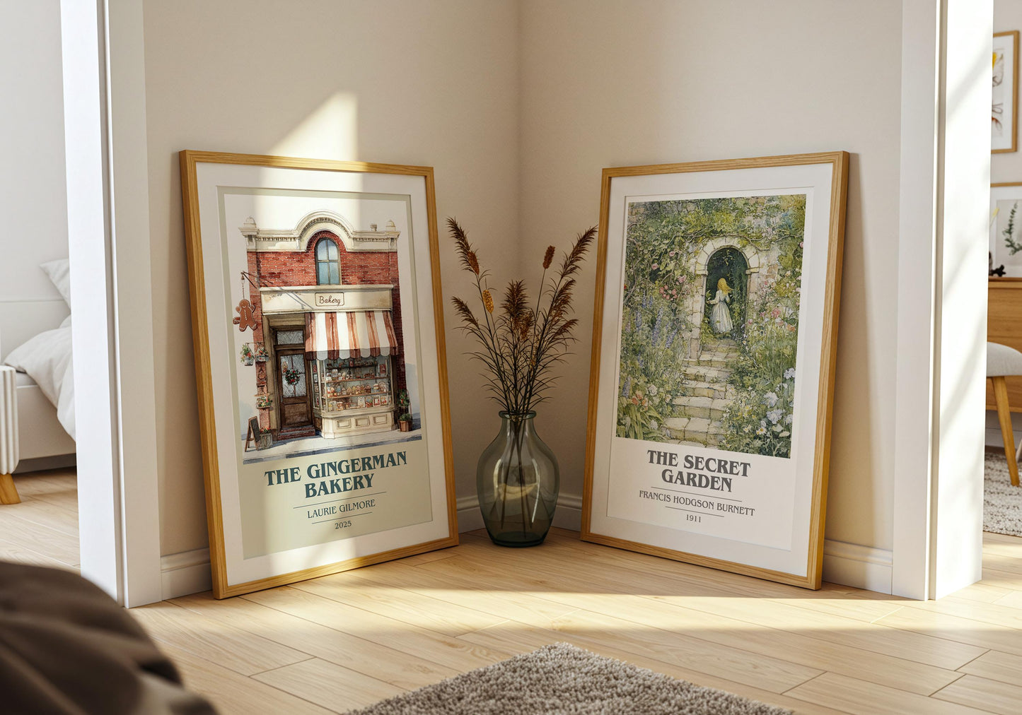 The Gingerman Bakery book cover poster paired in gallery wall – literary art prints