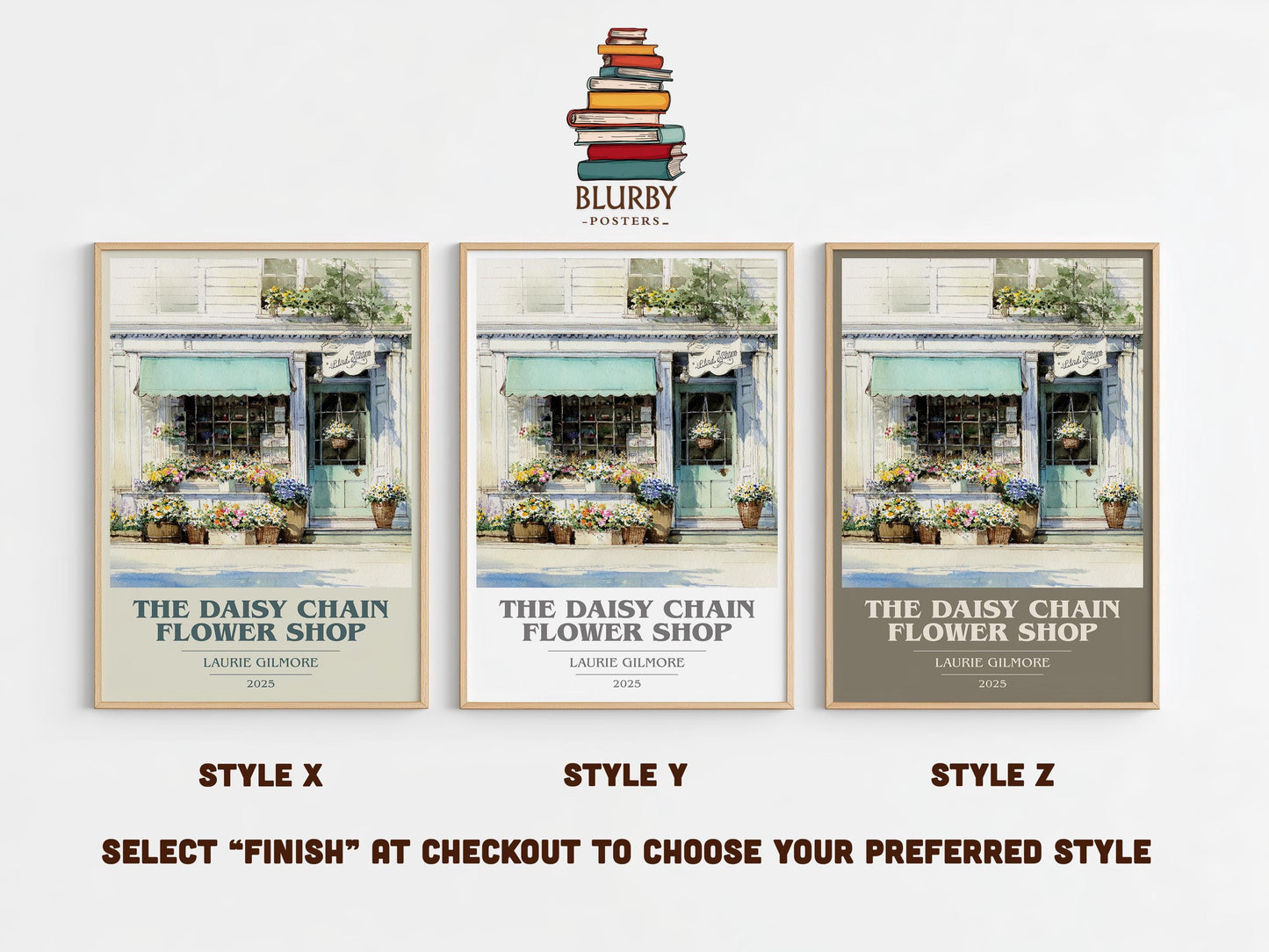 The Daisy Chain Flower Shop book cover poster colour and style options – Laurie Gilmore book art